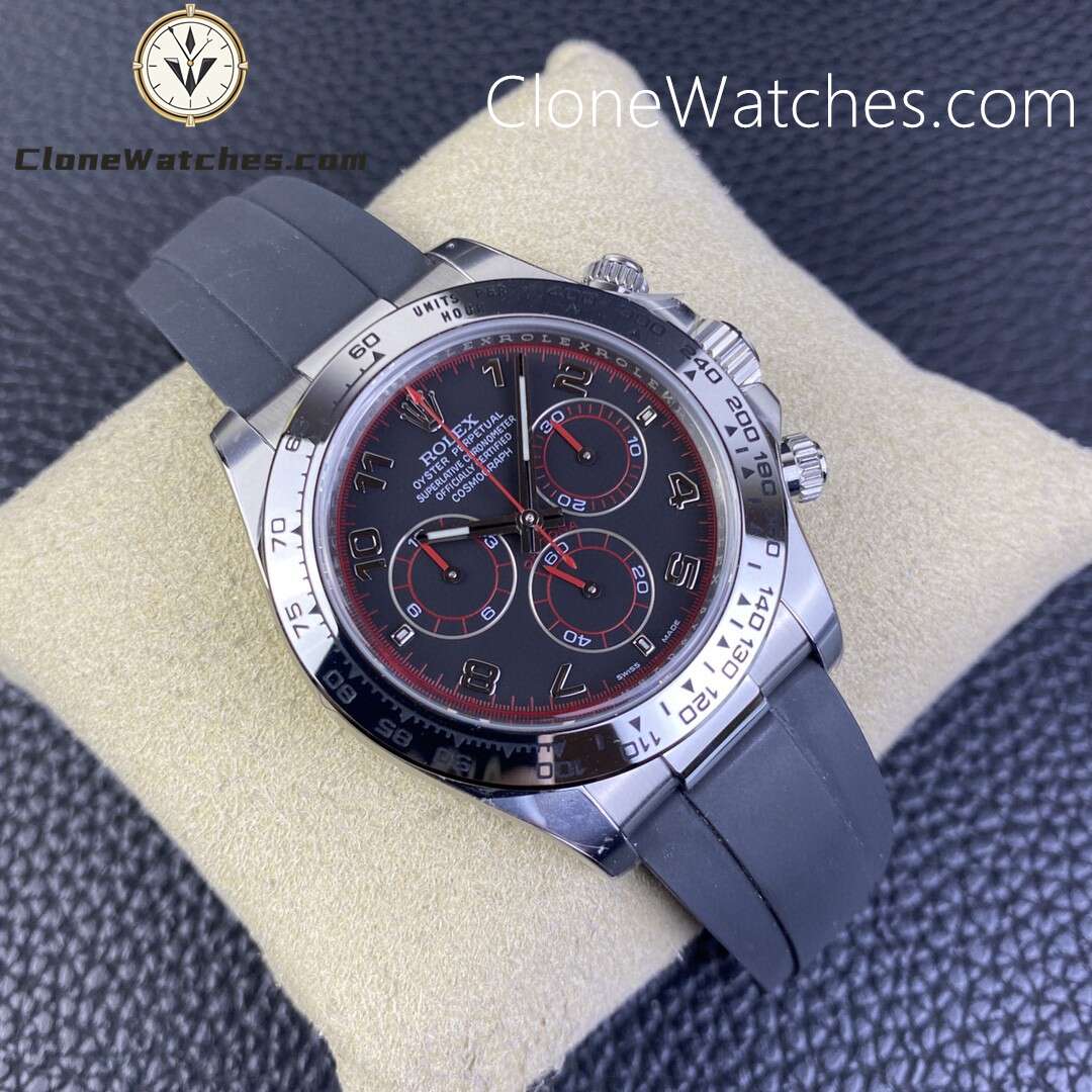 Rolex Super Clone Watches 1:1 Daytona Black/Red Dial Rubber Strap M116519 4130 Movement