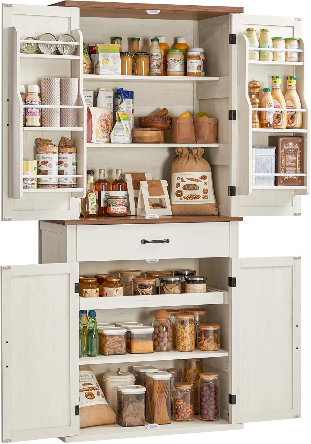 Buffet haut cuisine rangement armoire vaisselier 1786 mm tiroir placards étagères réglables BBK364W02