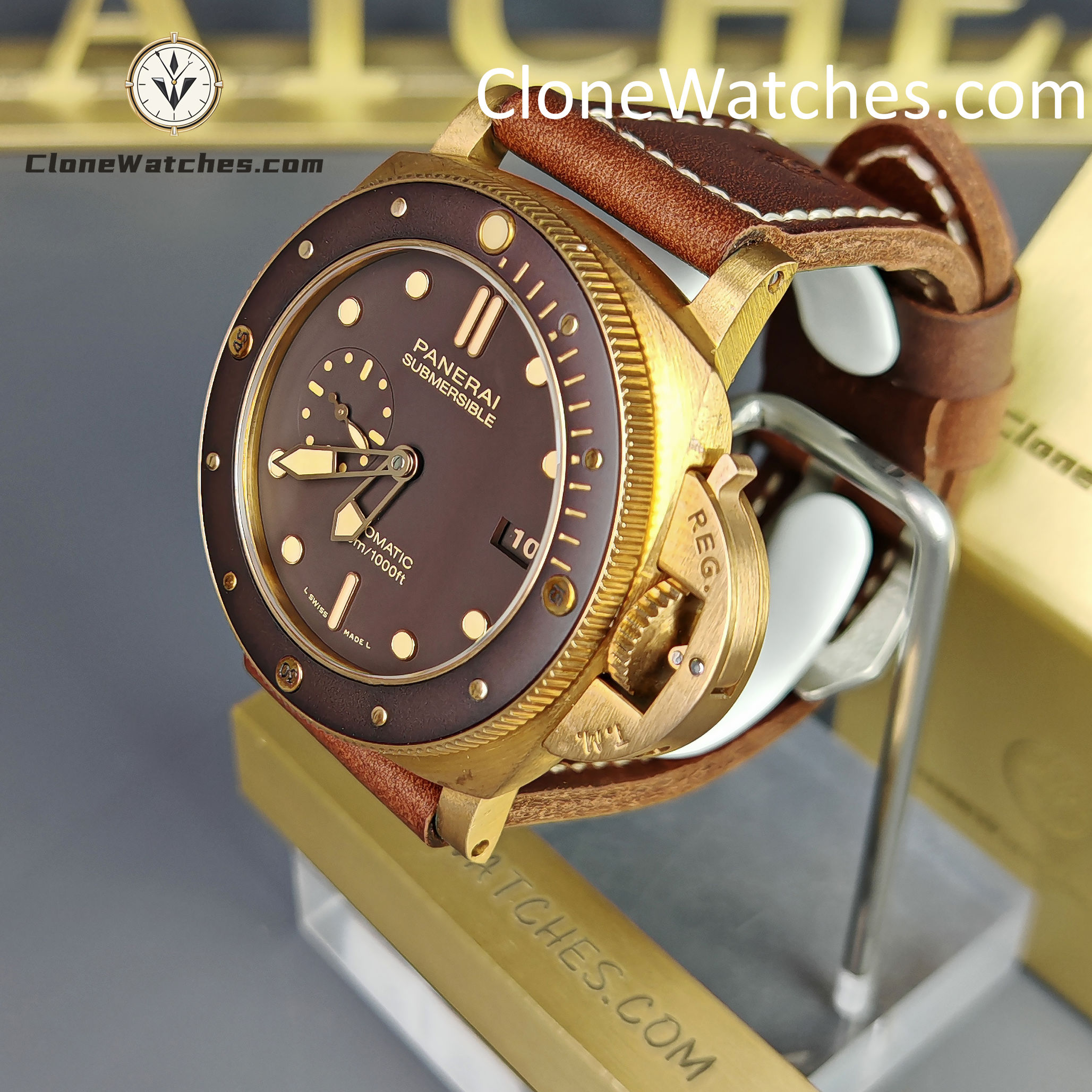 Panerai Super Clone Watches 1:1 Submersible Bronzo PAM 00968 Brown Dial