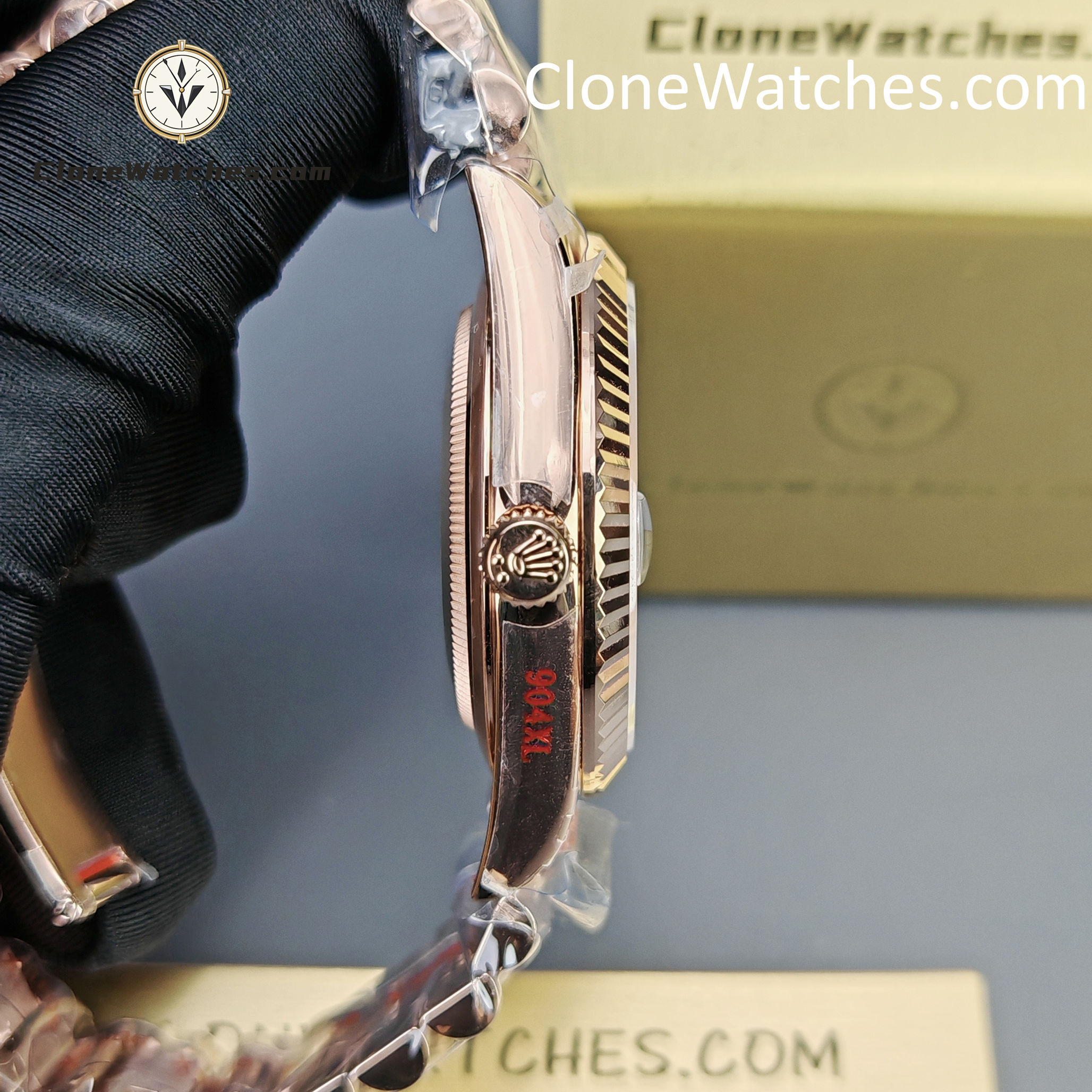 Rolex Super Clone Watches 1:1 Day Date 18K Rose Gold Black Diamond Dial 40mm m228235-0045 3255 Movement