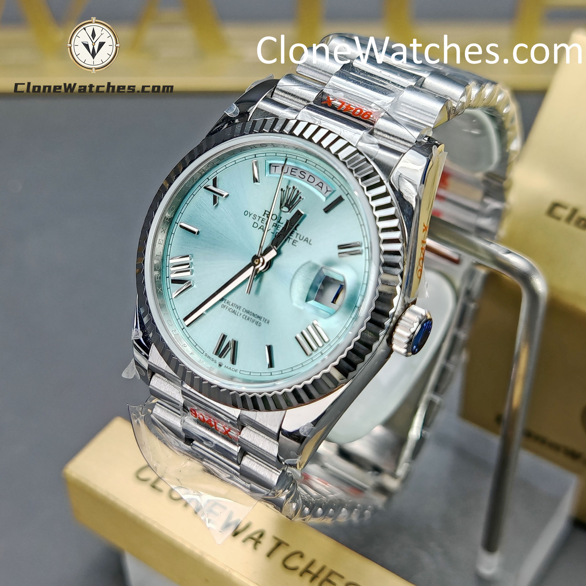 Rolex Super Clone Watches 1:1 Day Date Ice Blue Dial 36mm m128236-0018 3255 Movement