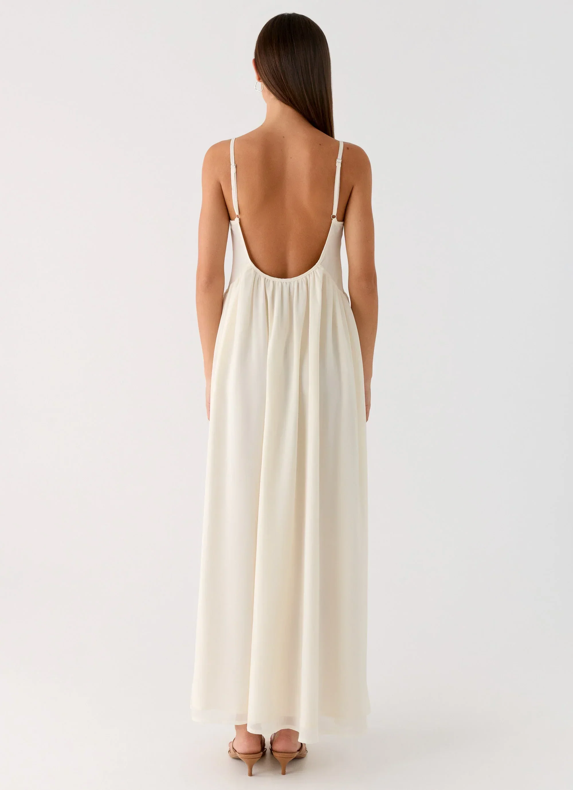 Whisperlight Chiffon Scooped Neck Maxi Dress - White