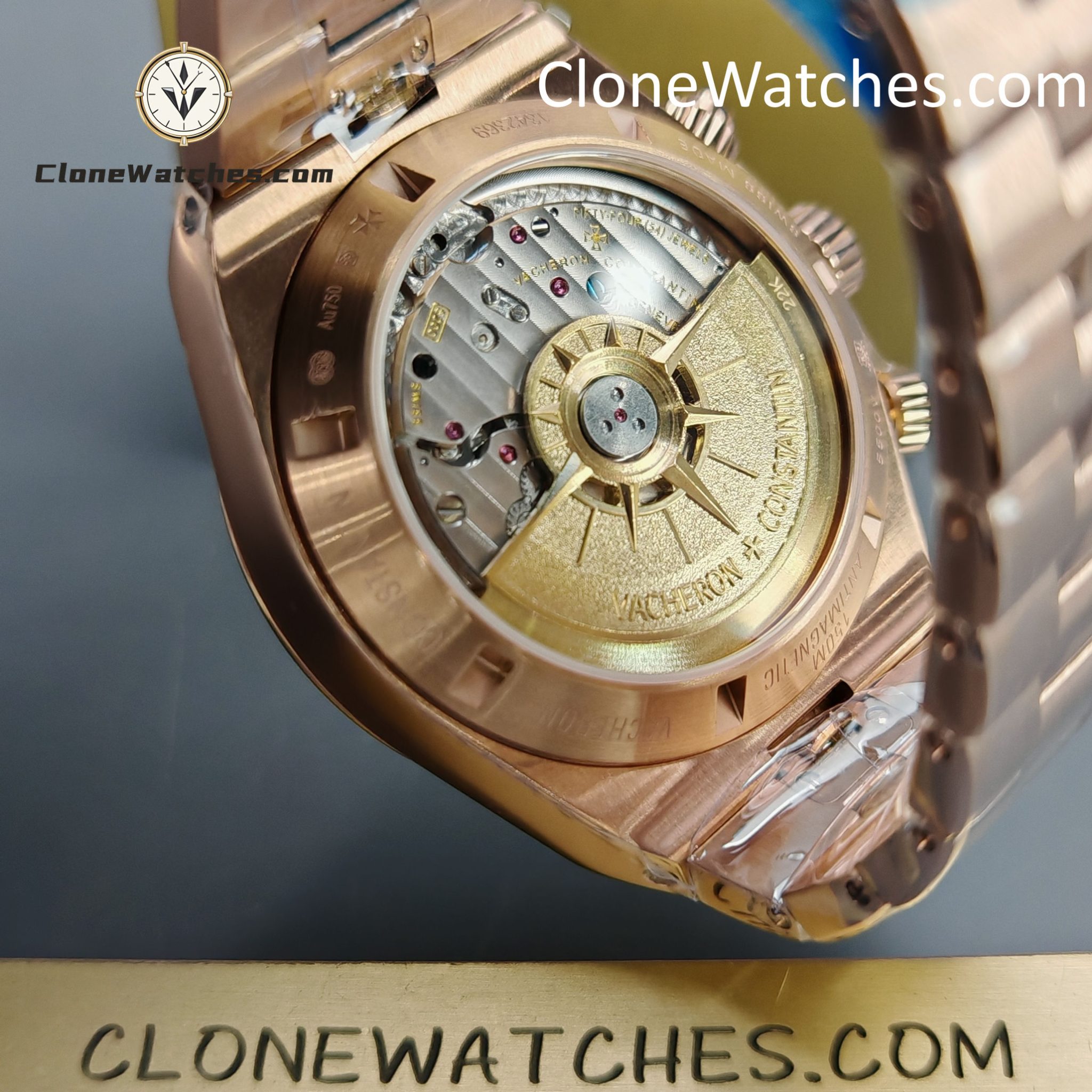 Vacheron Constantin Super Clone Watches 1:1 Overseas Chronograph Rose Gold 5500V/110R-B952 Blue Dial