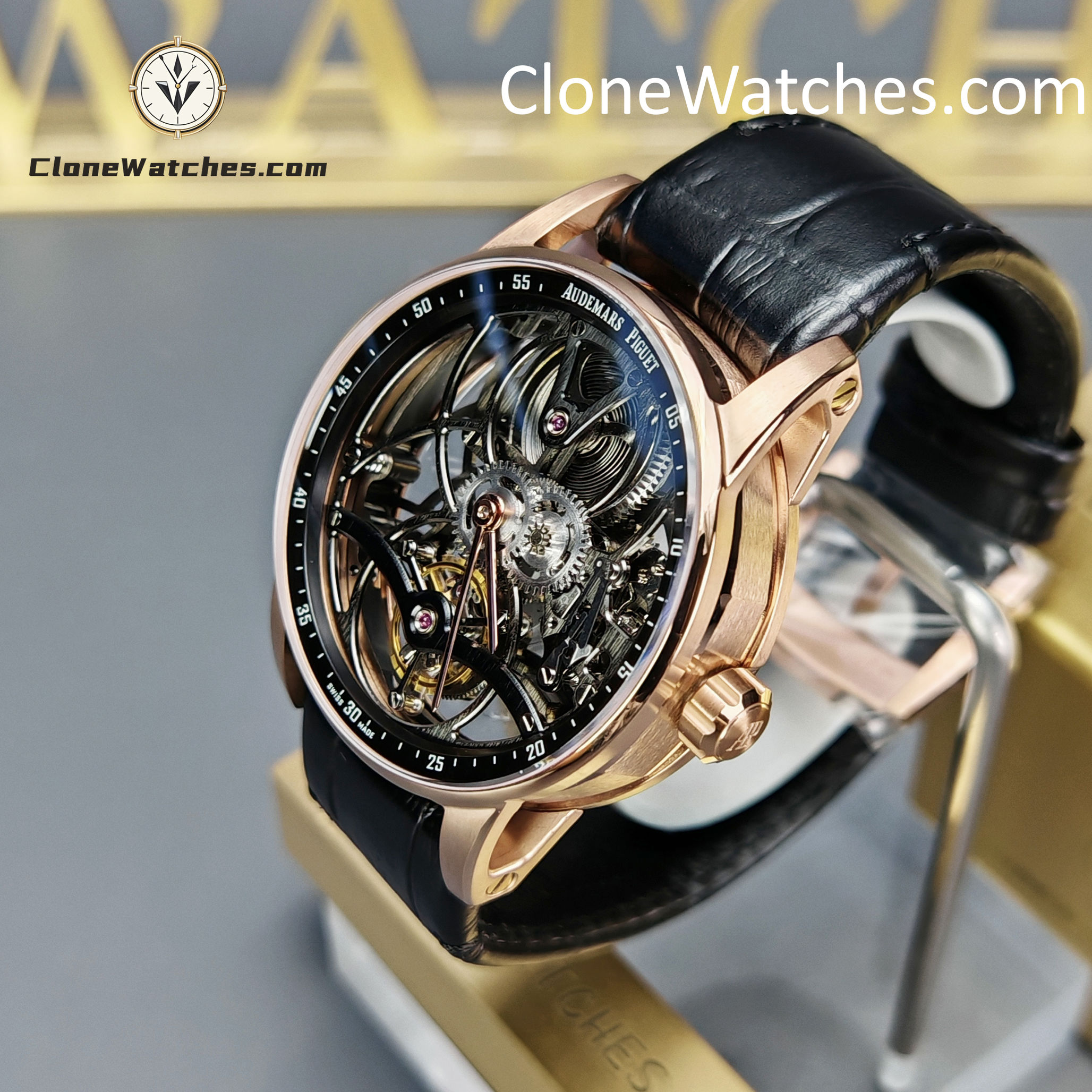 Audemars Piguet Super Clone Watches 1:1 Code 11.59 Tourbillon Rose Gold Black Openworked 26600OR 41mm