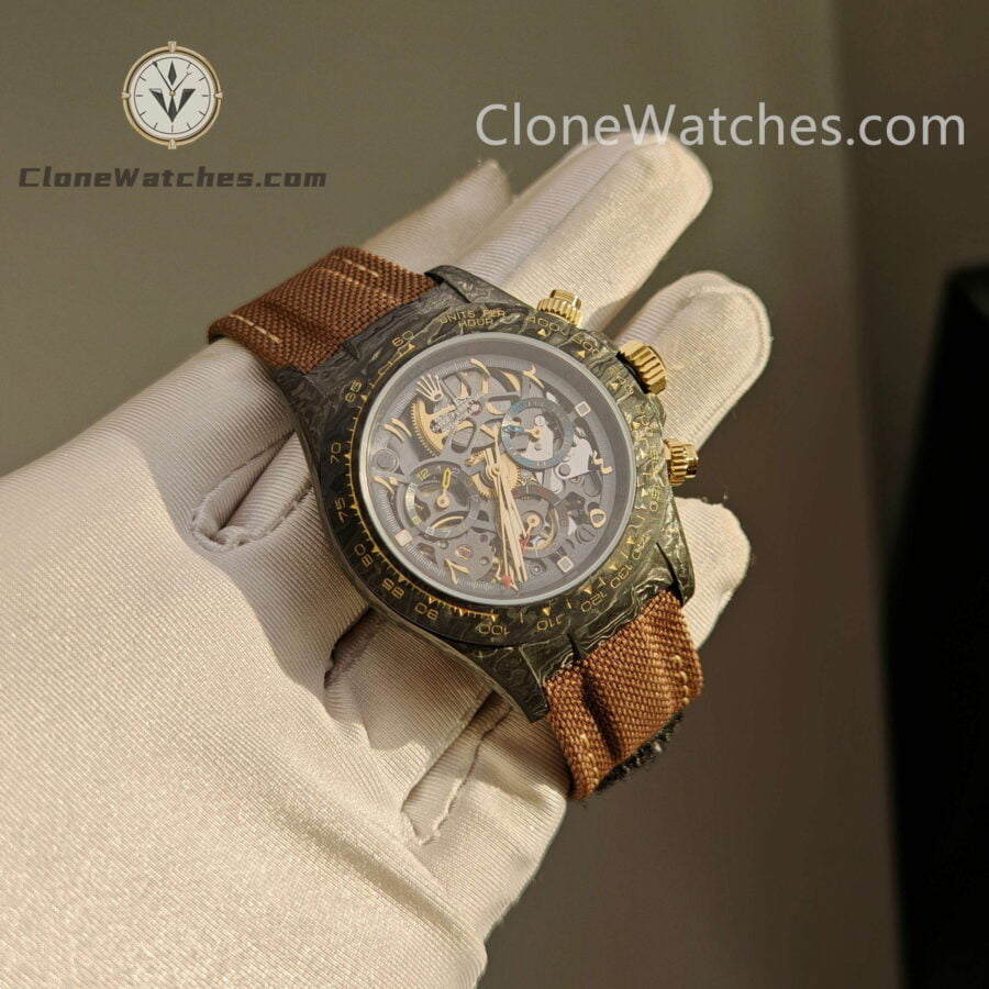 Rolex Super Clone Watches 1:1 Skeleton Daytona Carbon Case DIW Lightweight 4130 Movement