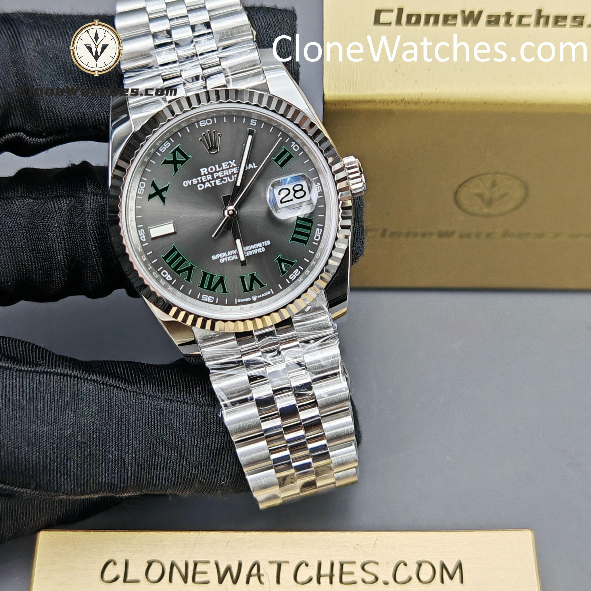 Rolex Super Clone Watches 1:1 DateJust Grey Roman Dial Jubilee 36MM m126234-0045 3235 Movement