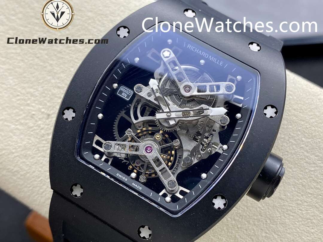 Richard Mille Super Clone Watches 1:1 RM 027 Tourbillon Black Strap