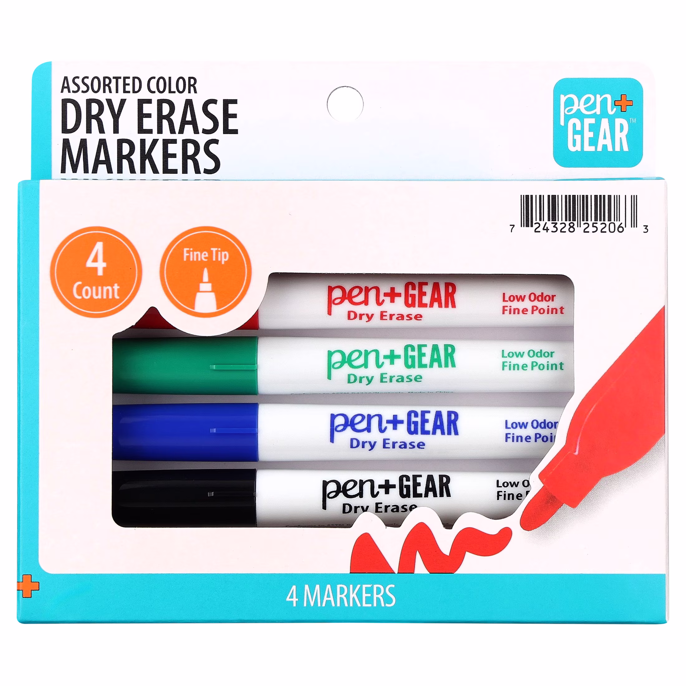 Pen+Gear Dry Erase Markers, Fine Tip, Assorted Colors, 4 Count