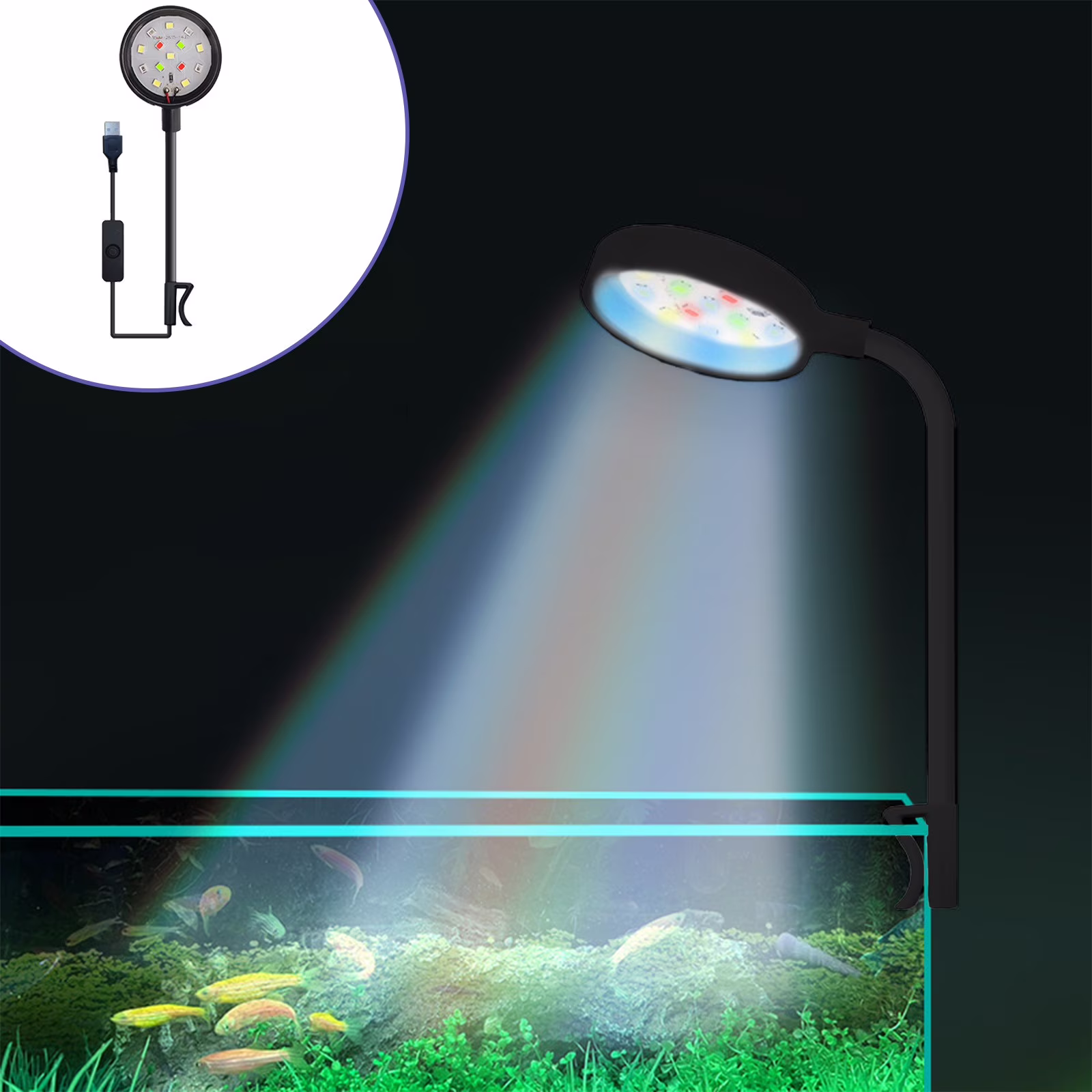 Tarmeek Aquarium LED Light, Full Spectrum Fish Tank Light with Multi-Color Modes, Dimmable Waterproof Lighting for Planted Tank, Energy-Saving Clip-On Lamp for Aquarium Decoration