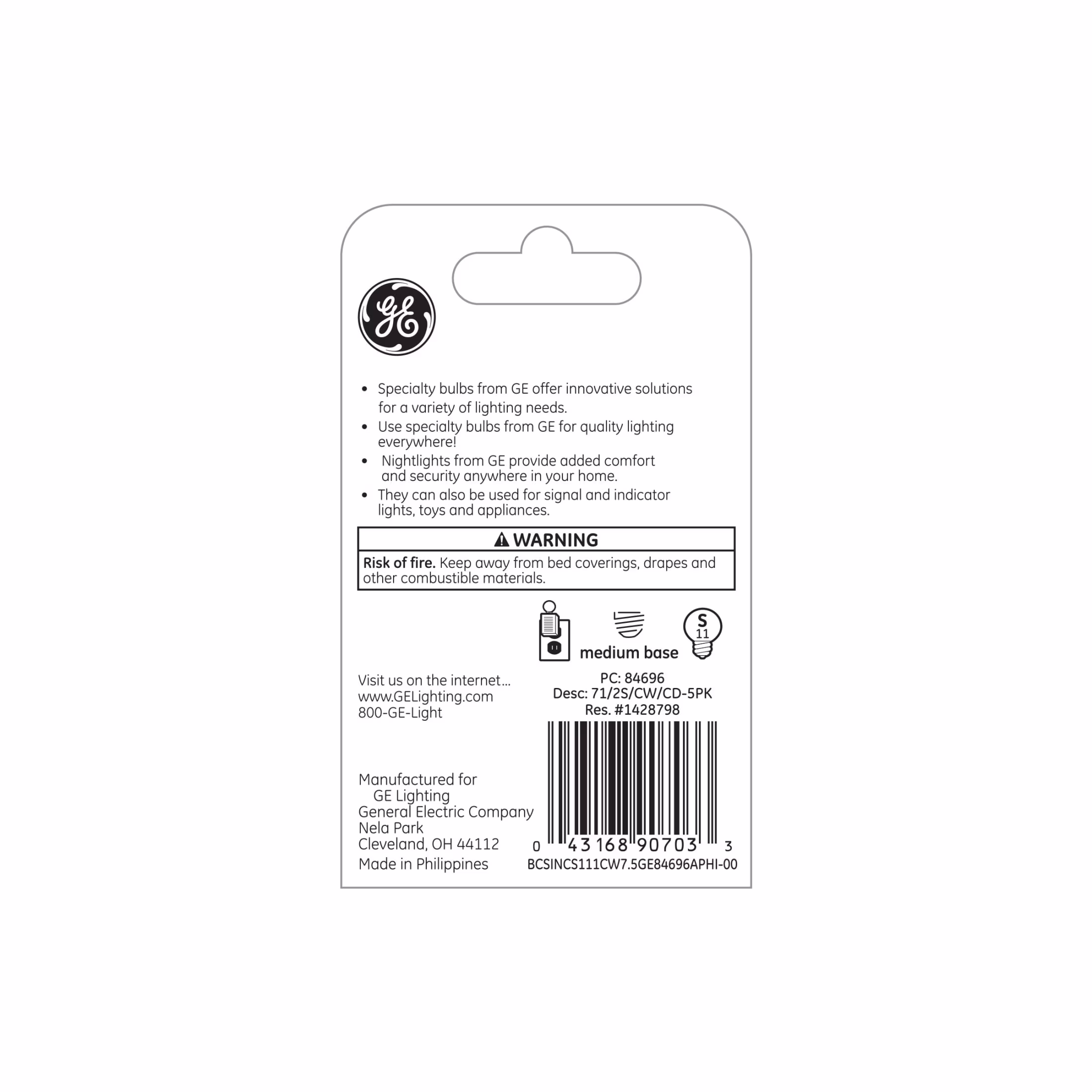 GE Nightlight Bulbs, 7.5 Watt, S11 Specialty Bulbs, Medium Base