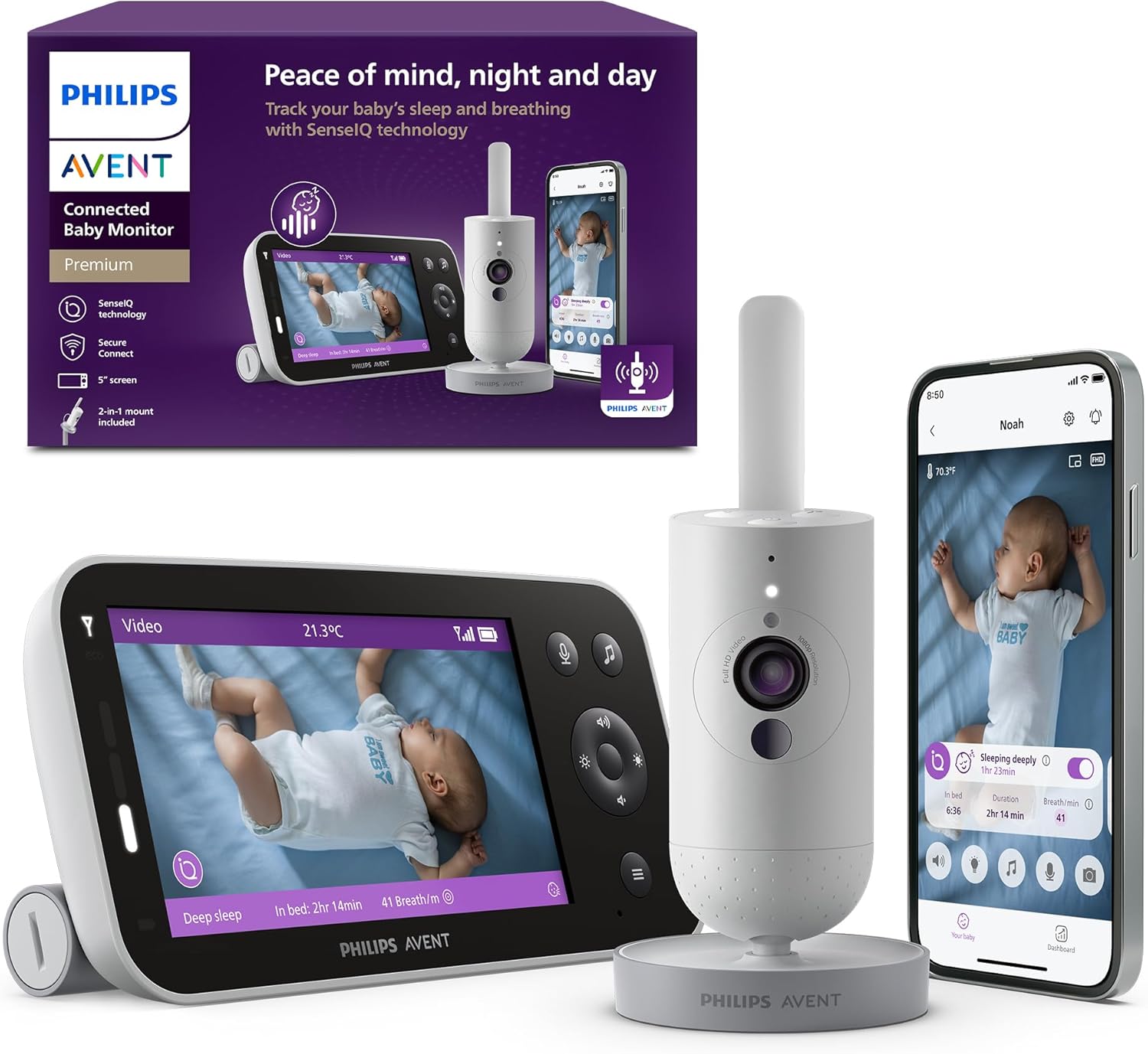 Babyphone vidéo HD suivi sommeil respiration affichage jour nuit