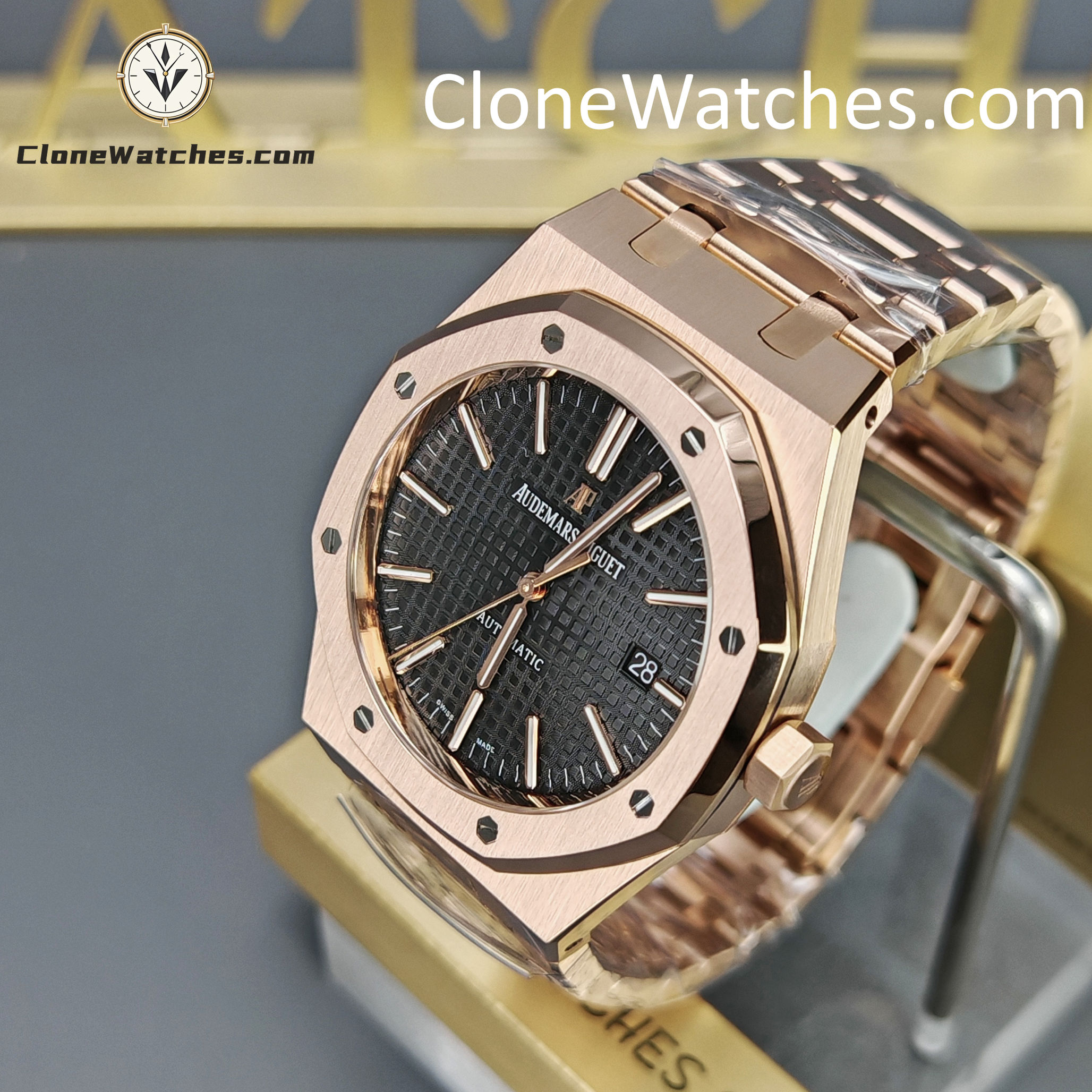 Audemars Piguet Super Clone Watches 1:1 Royal Oak Rose Gold 15400 Black Dial