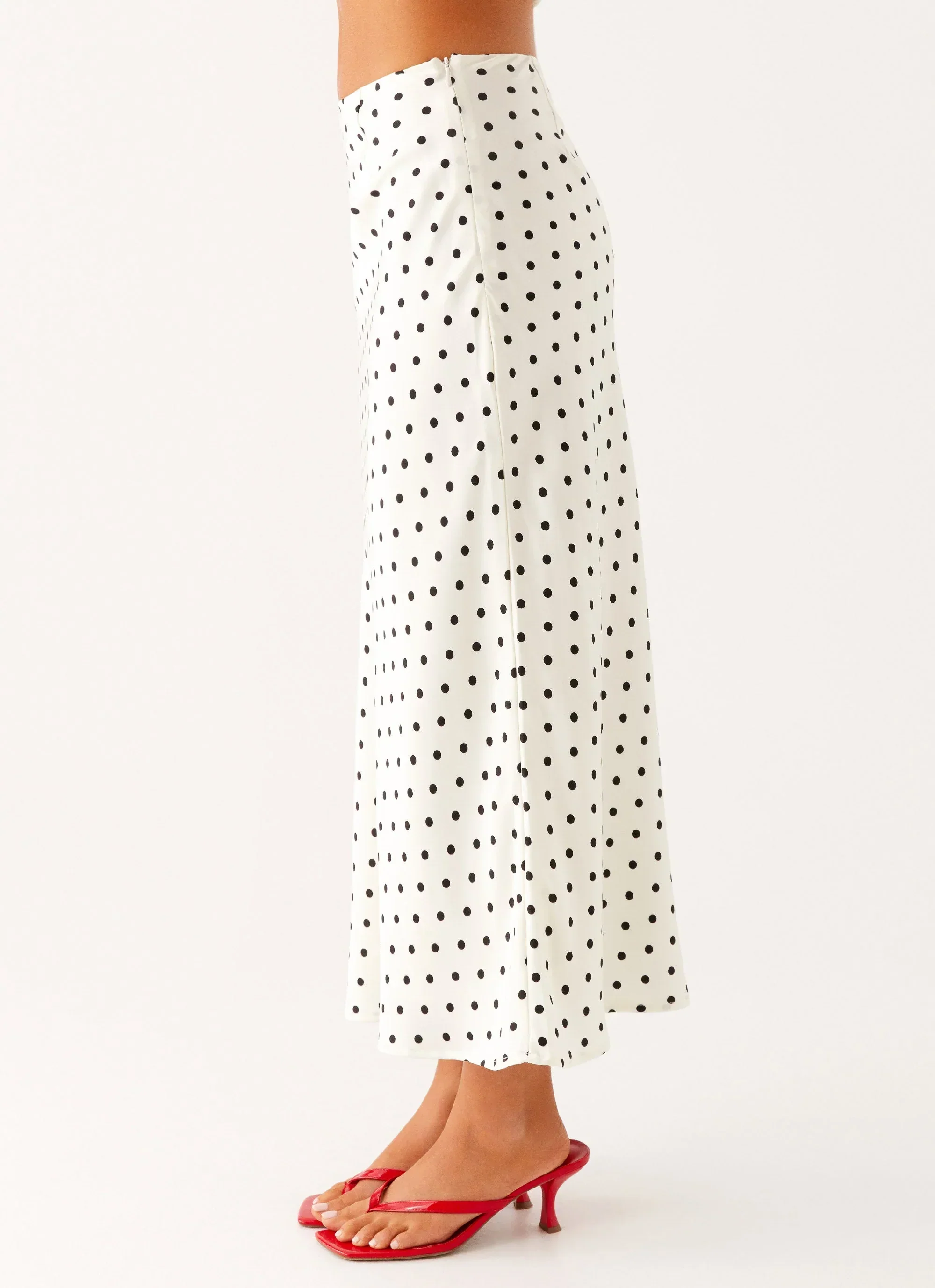 Breanne Midi Skirt - White Polka Dot