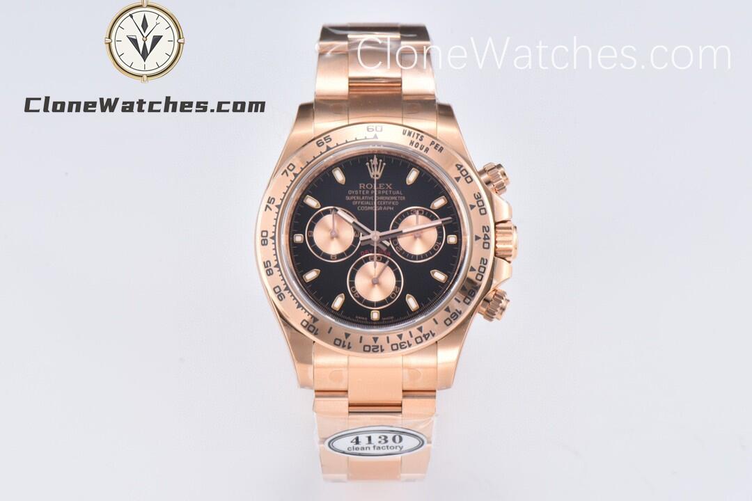 Rolex Super Clone Watches 1:1 Daytona 18K Rose Gold Black Dial M116505-78595 4130 Movement