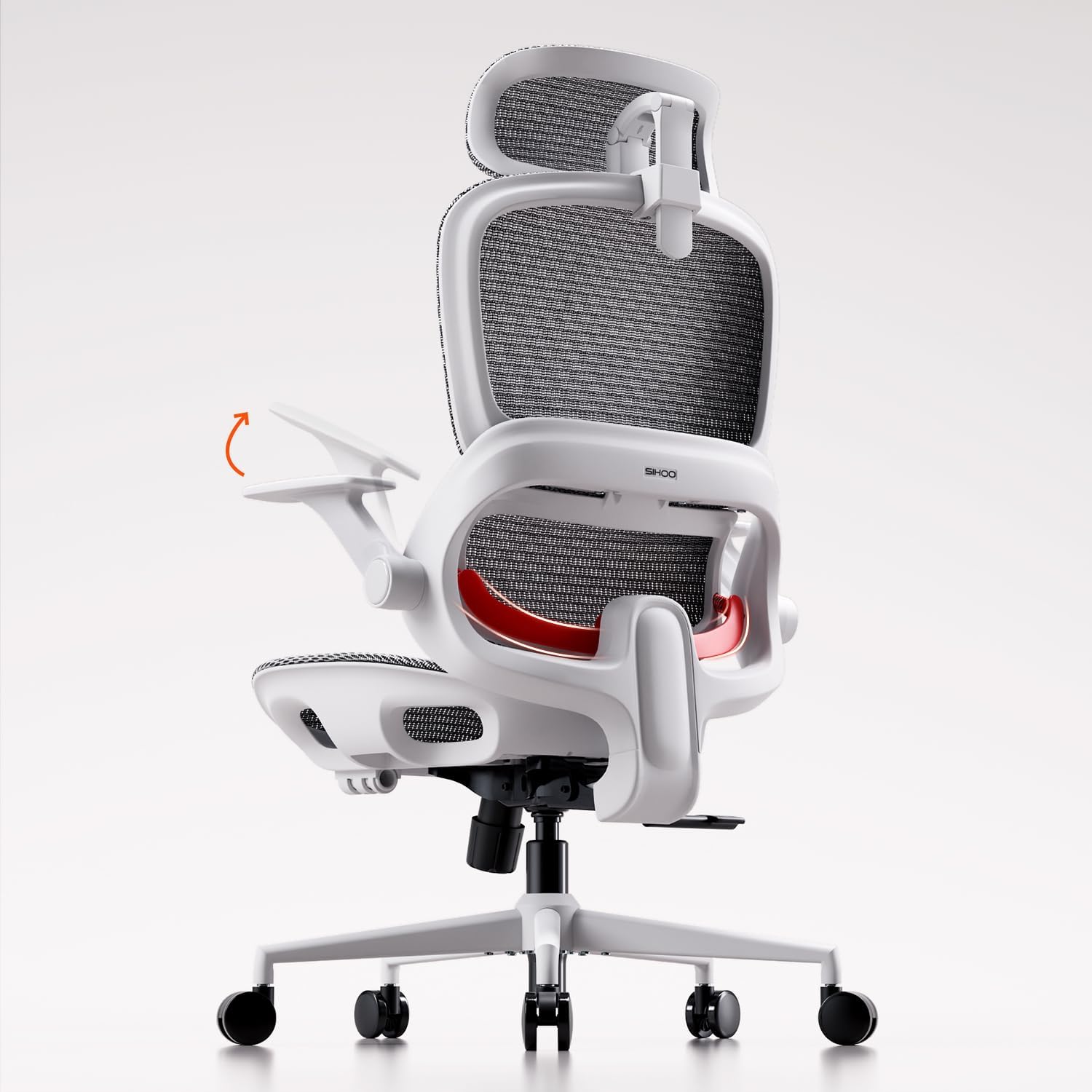 Chaise bureau ergonomique maille support lombaire accoudoirs relevables gris blanc