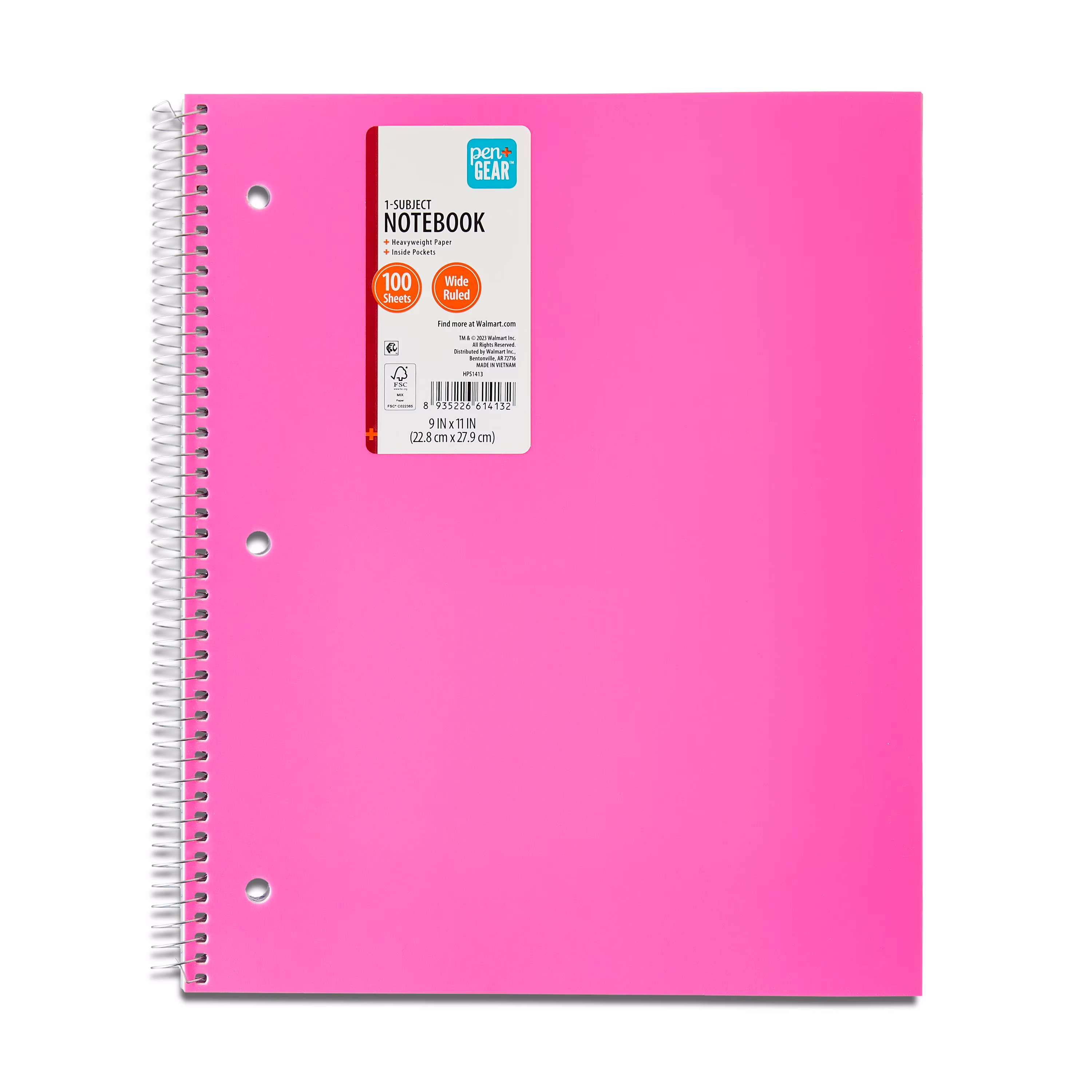 Pen+Gear Poly 1-Subject Spiral Notebook, Wide Ruled, 9 in x 11 in, 100 Sheets, Green
