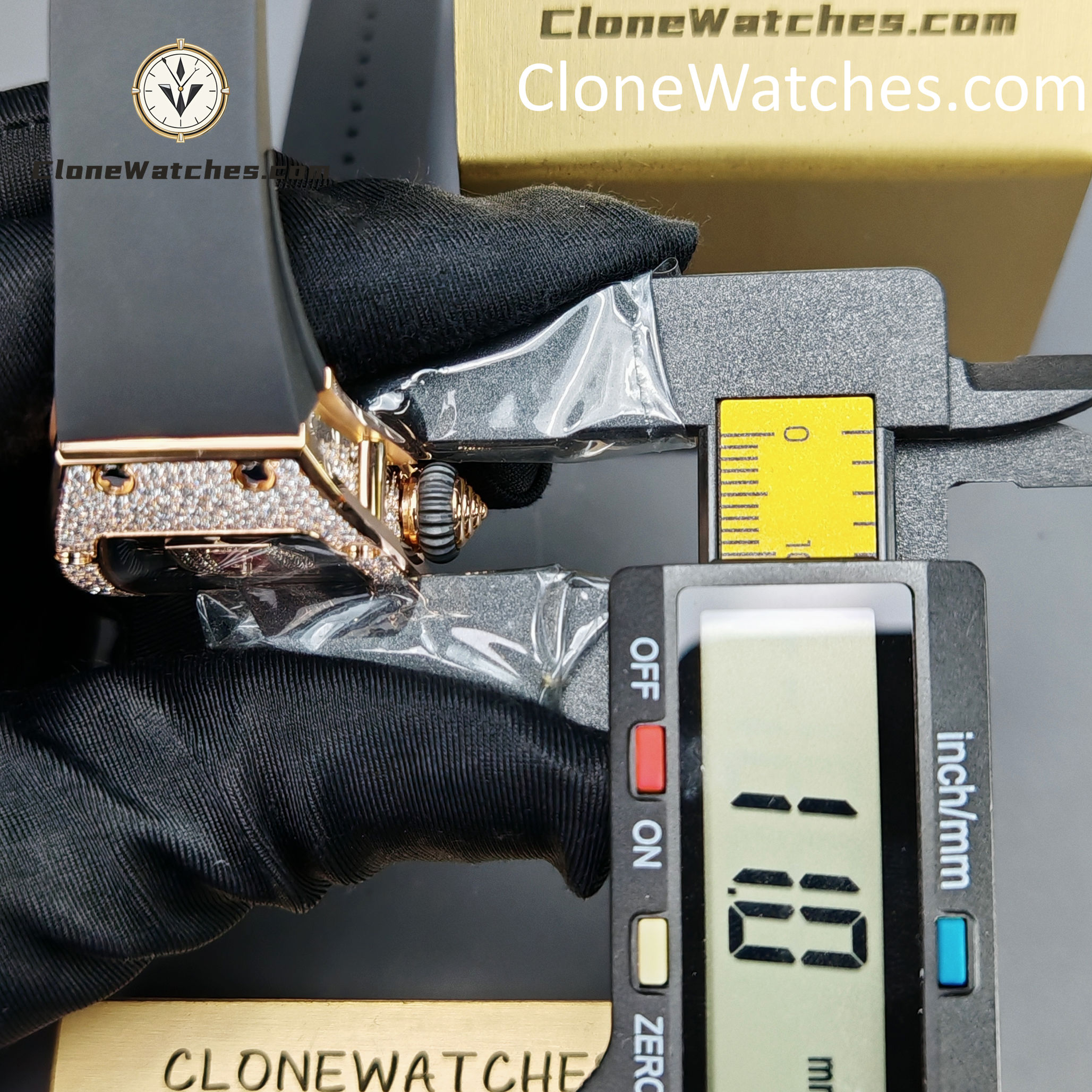 Richard Mille Super clone watches 1:1 RM 07-01Rose Gold Diamond dial Black strap
