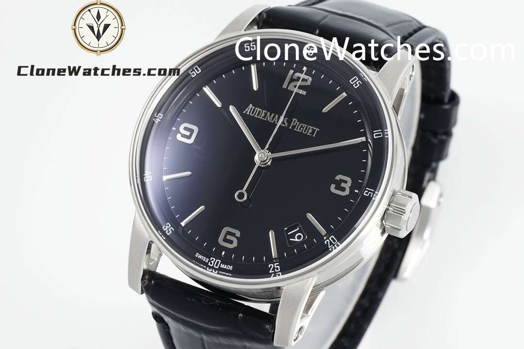 Audemars Piguet Super Clone Watches 1:1 Code 11.59 by 15210BC Black Dial 41MM Leather Strap