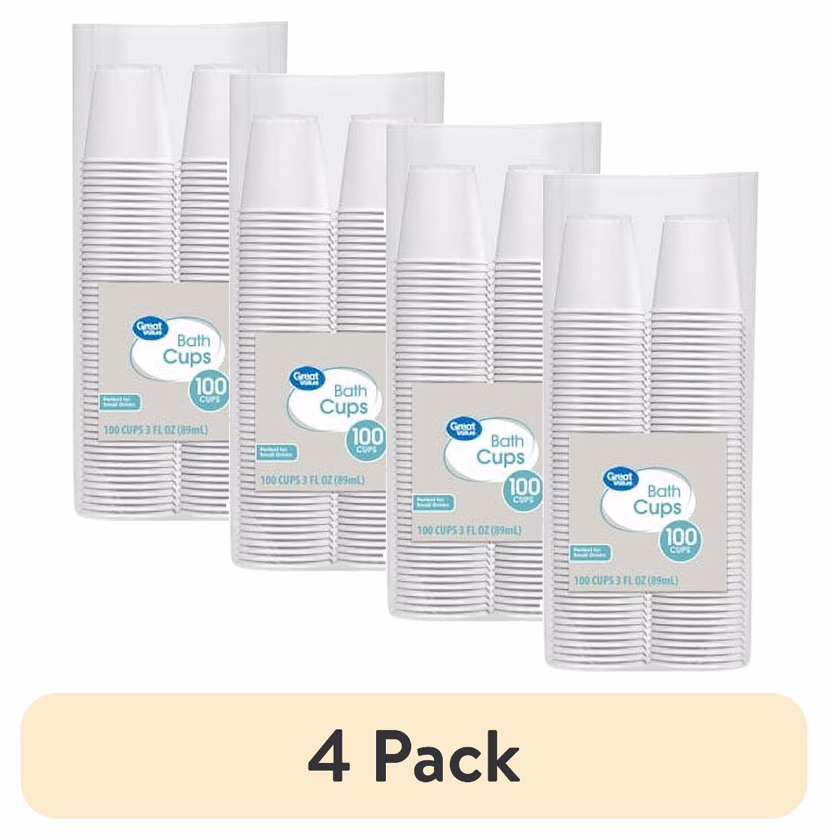 Great Value Bath Disposable Plastic Cups, White, 3 oz, 100 Count