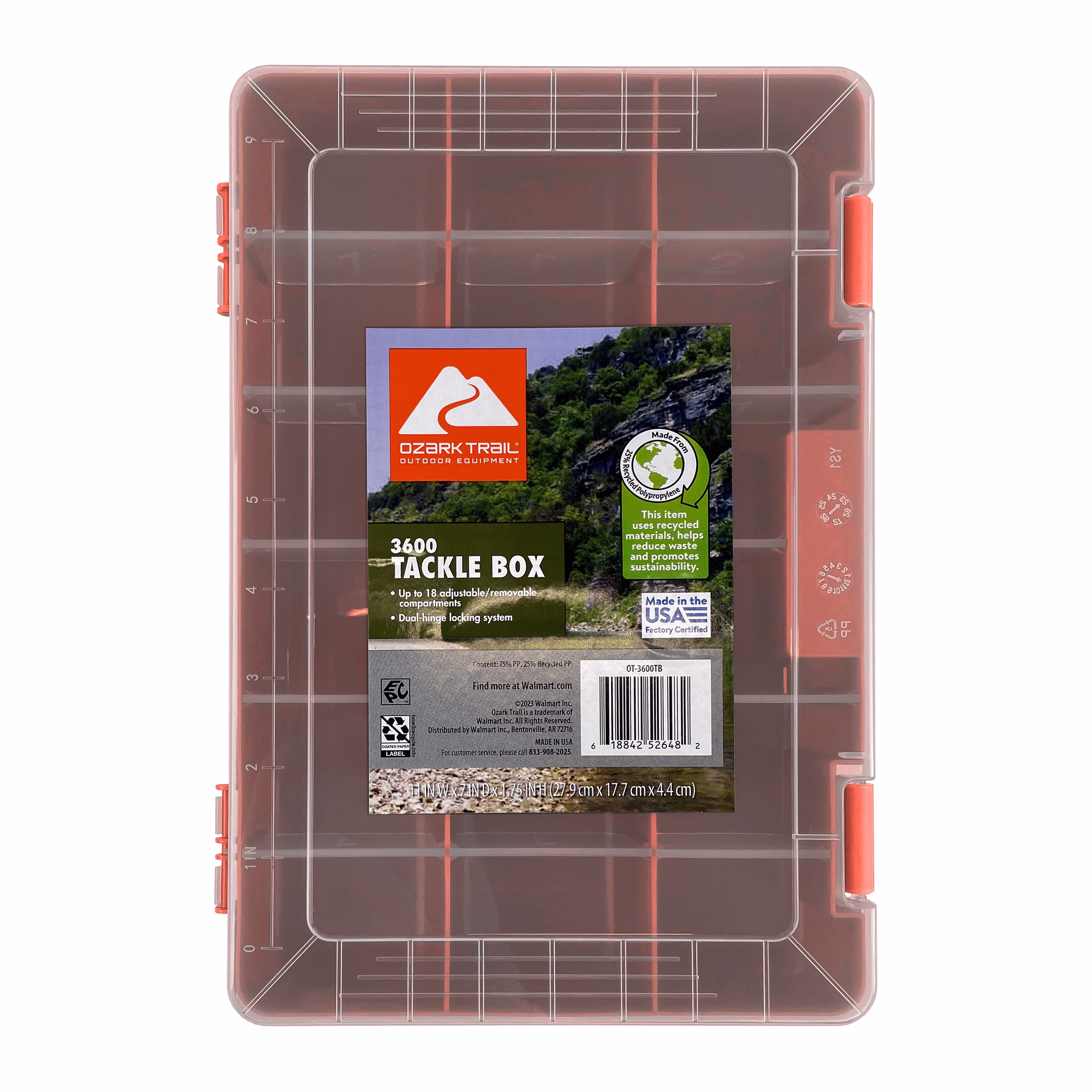 Ozark Trail Medium Plastic Tray Fishing Tackle Box 3600, Bright Orange