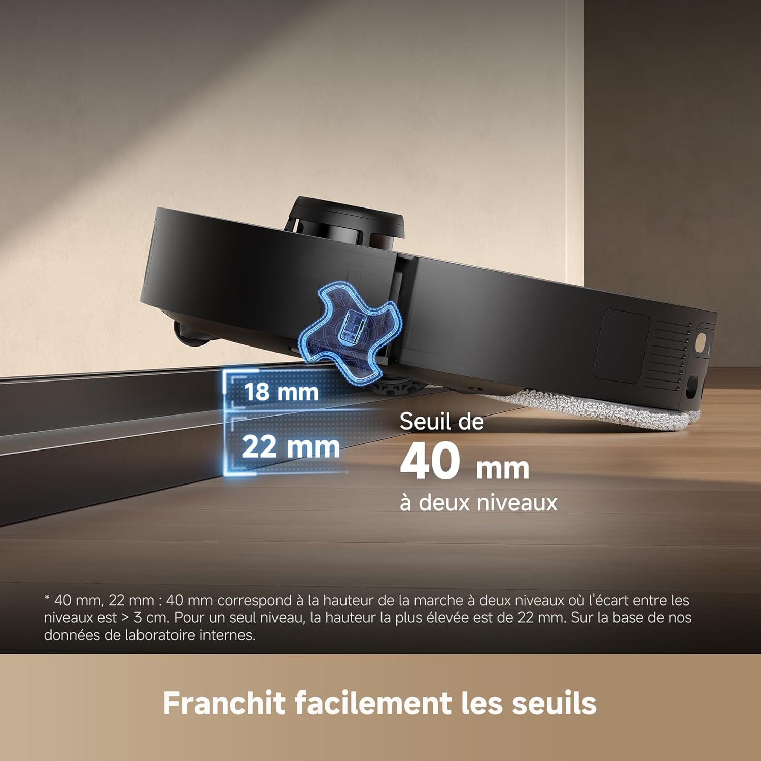 Robot aspirateur L40s Pro Ultra 19000Pa brosse double franchit 4 cm serpillière eau chaude 75°C
