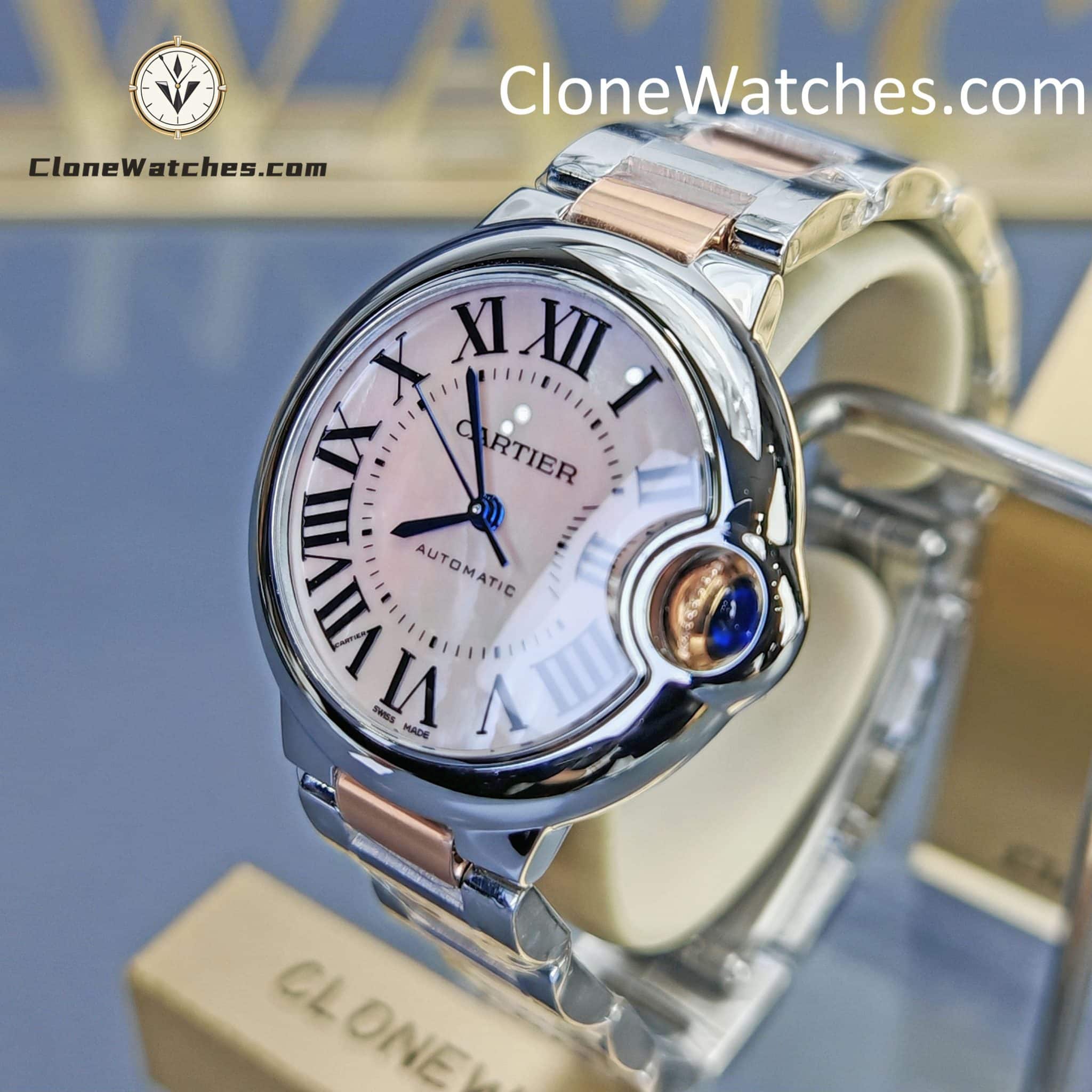 Cartier Super Clone Watches 1:1 Ballon Bleu de W6920070 Pink Mother-of-Pearl Dial 33mm