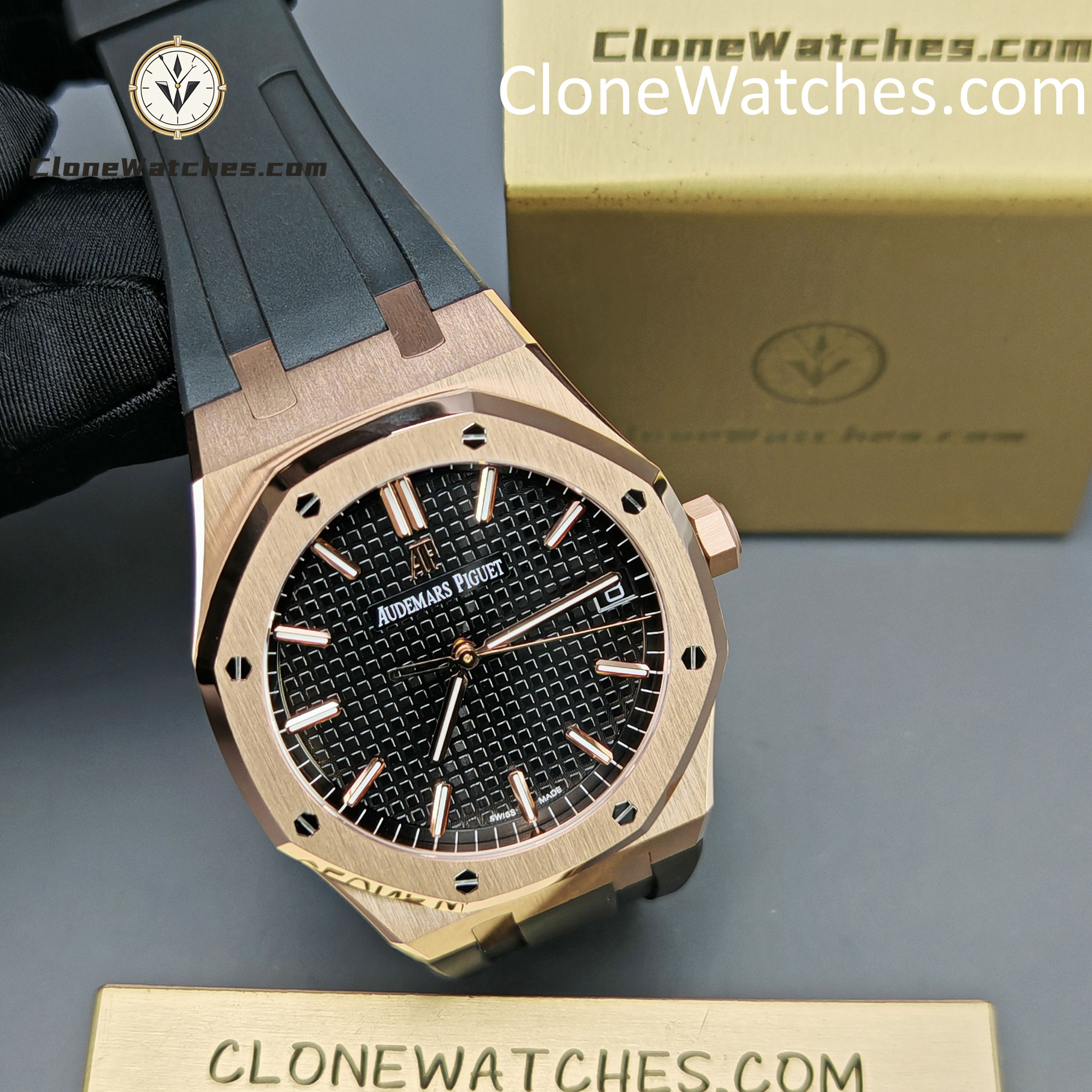 Audemars Piguet Super Clone Watches 1:1 Royal Oak Rose Gold 15500 Black Dial