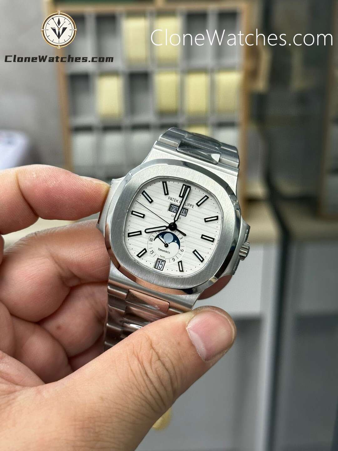 Patek Philippe Super Clone Watches 1:1 Nautilus Tiffany & Co 5726 Annual Calendar White Dial