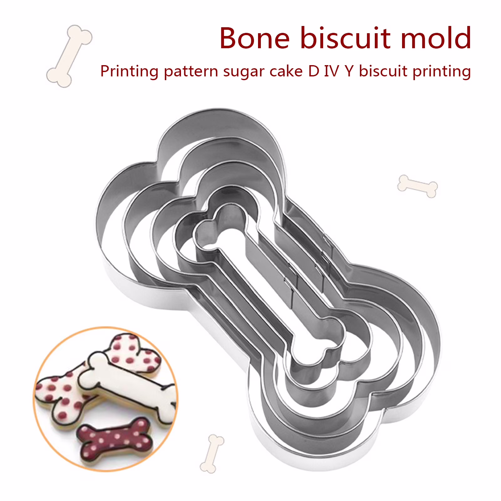 Stainless Steel Dog-Bone Cookie Cutter Set 5-Piece, Diy Biscuit Mold for Pet Treats & Holiday Baking, man-Friendly Sandwich Fruit Cutter Gift for Christmas Halloween Birthdays, 5Pc Cookie Cutter