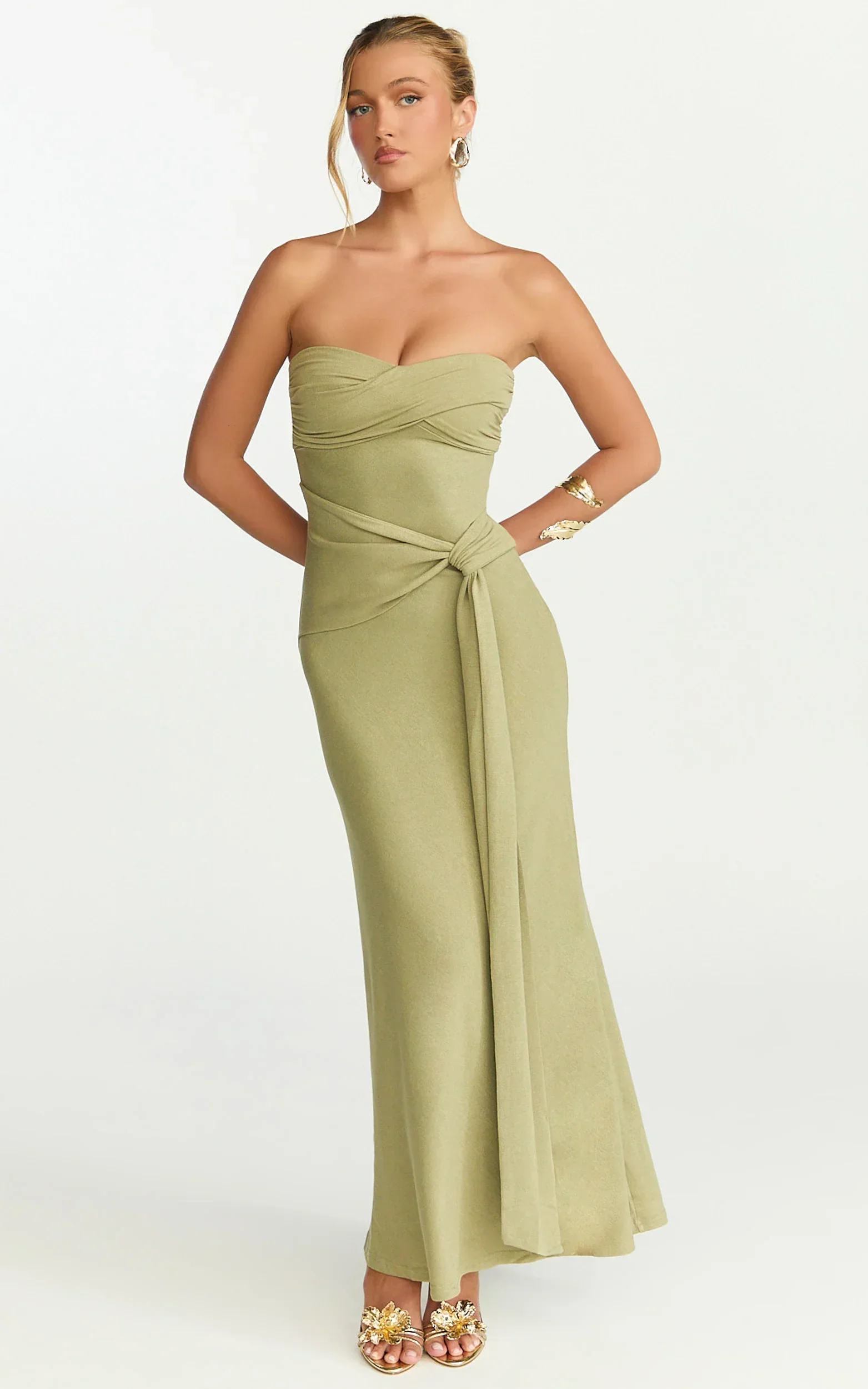 Aria Maxi Dress - Strapless Tie Waist Dress in Sage