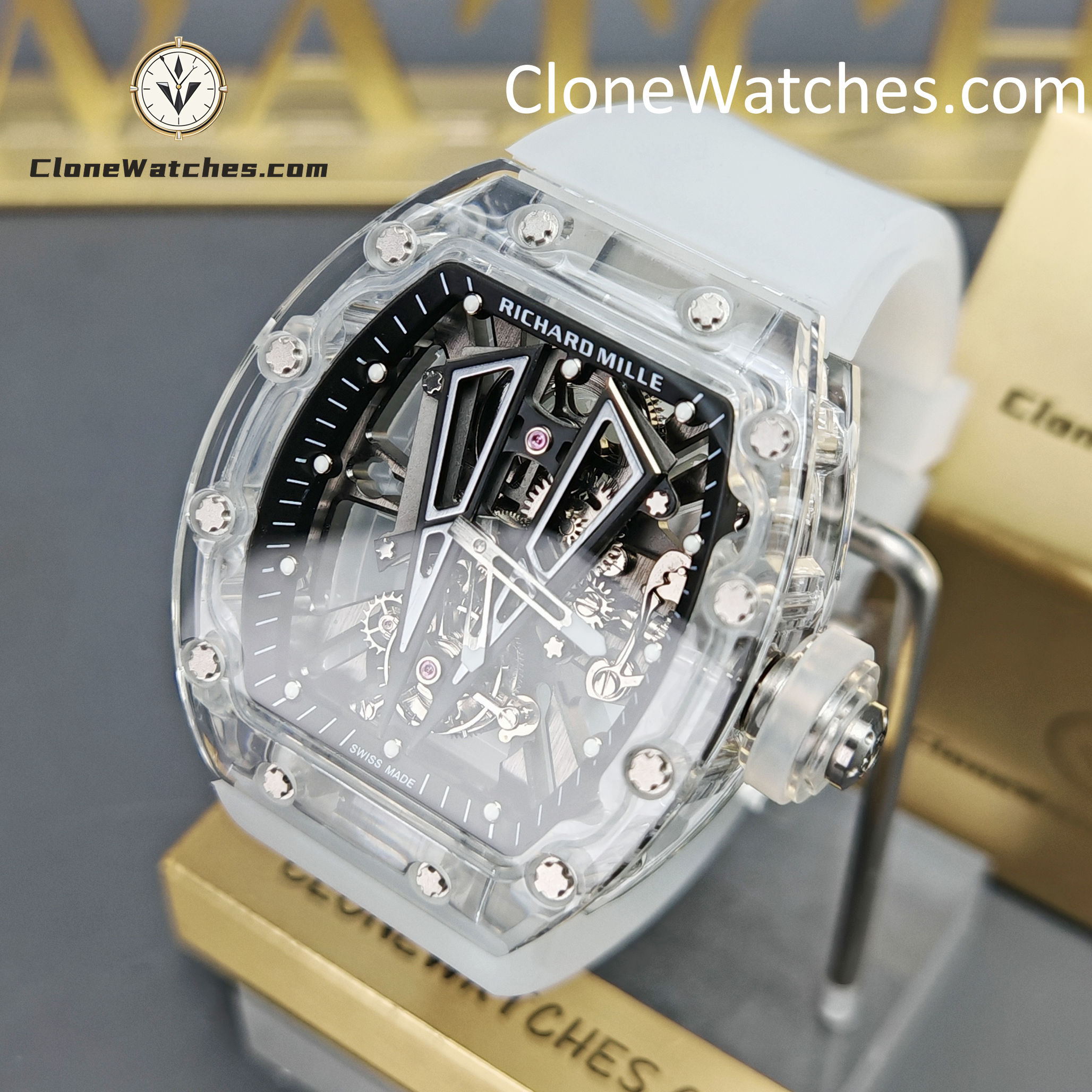 Richard Mille Super Clone Watches 1:1 RM 027 – 03 Full Transparent Tourbillon White Strap