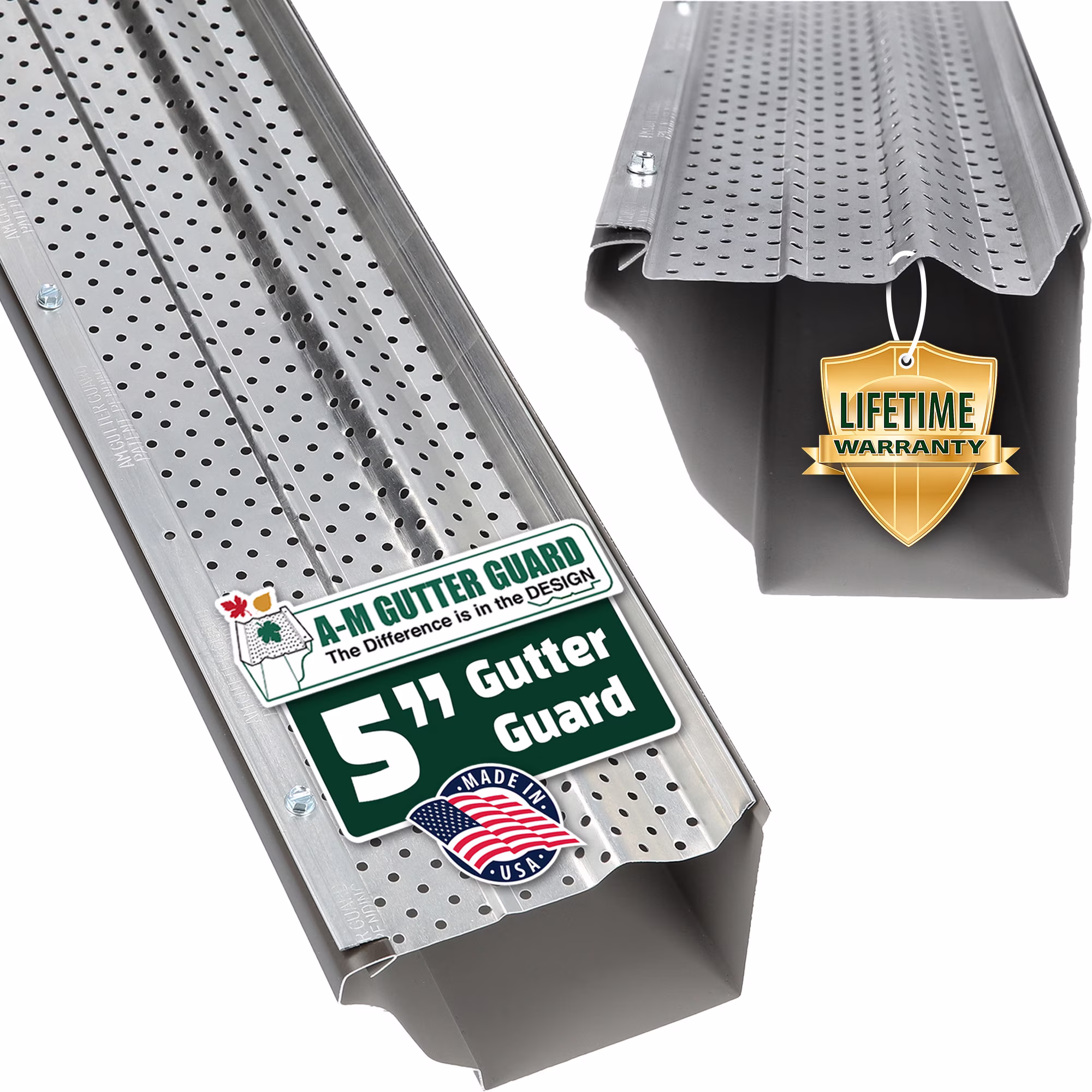 A-M Gutter Guard - 5" (11.5 Feet, Mill Finish) Heavy-Duty Aluminum Gutter Guard - Leaf & Debris Protection for 5-inch and 6-inch Gutters, DIY-Easy, Made in the USA