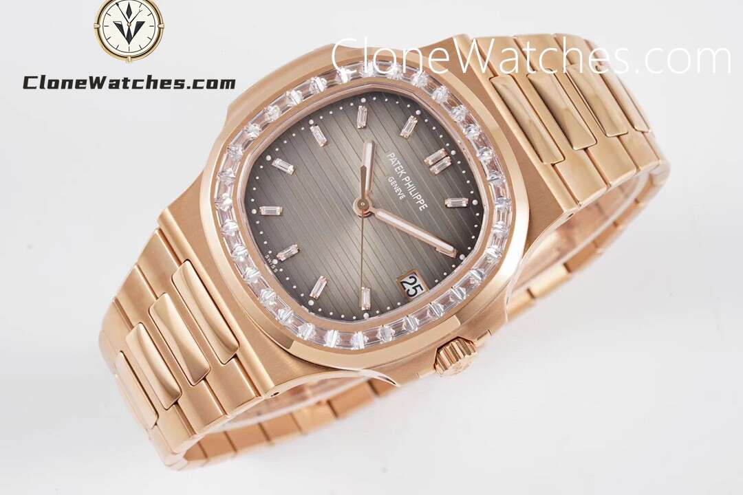 Patek Philippe Super Clone Watches 1:1 Nautilus 5711 Roles Gold Brown Dial Diamond Ladies Watch