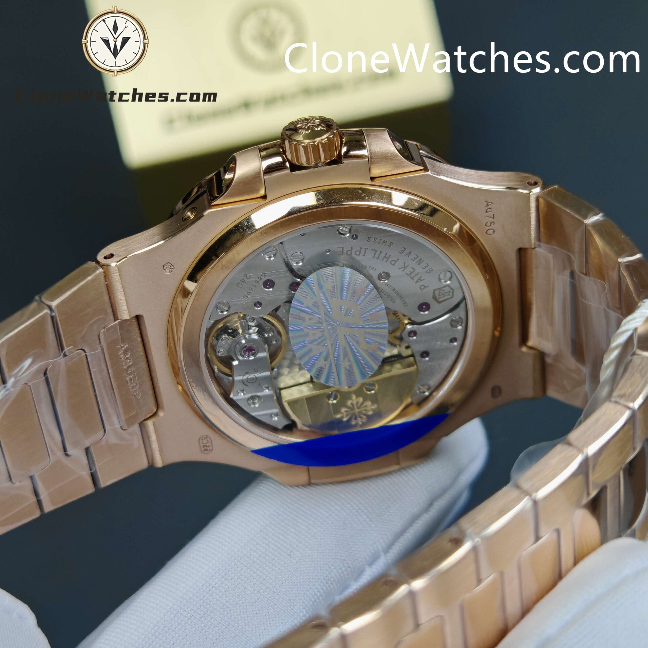 Patek Philippe Super Clone Watches 1:1 Nautilus Moon Phase 18K Rose Gold 5712 Grey Dial New Clasp