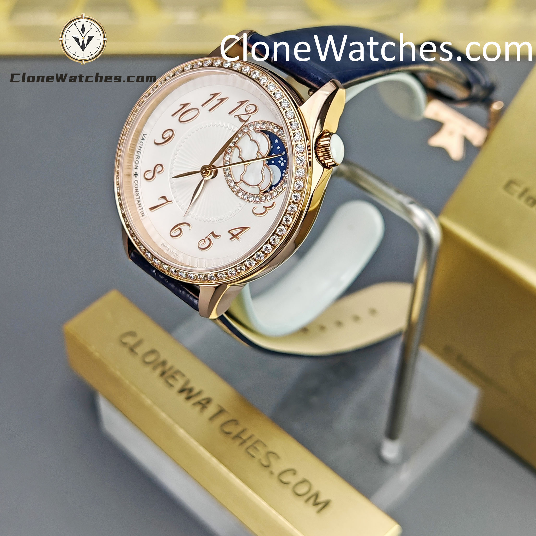 Vacheron Constantin Super Clone Watches 1:1 Égérie Moon Phase 8005F/000R-B498 White Dial