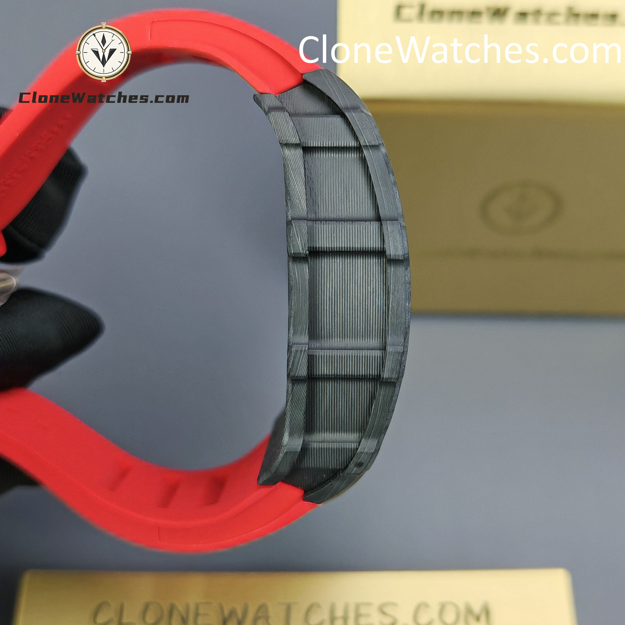 Richard Mille Super Clone Watches 1:1 RM 035 – 01 Carbon Tourbillon Red Strap