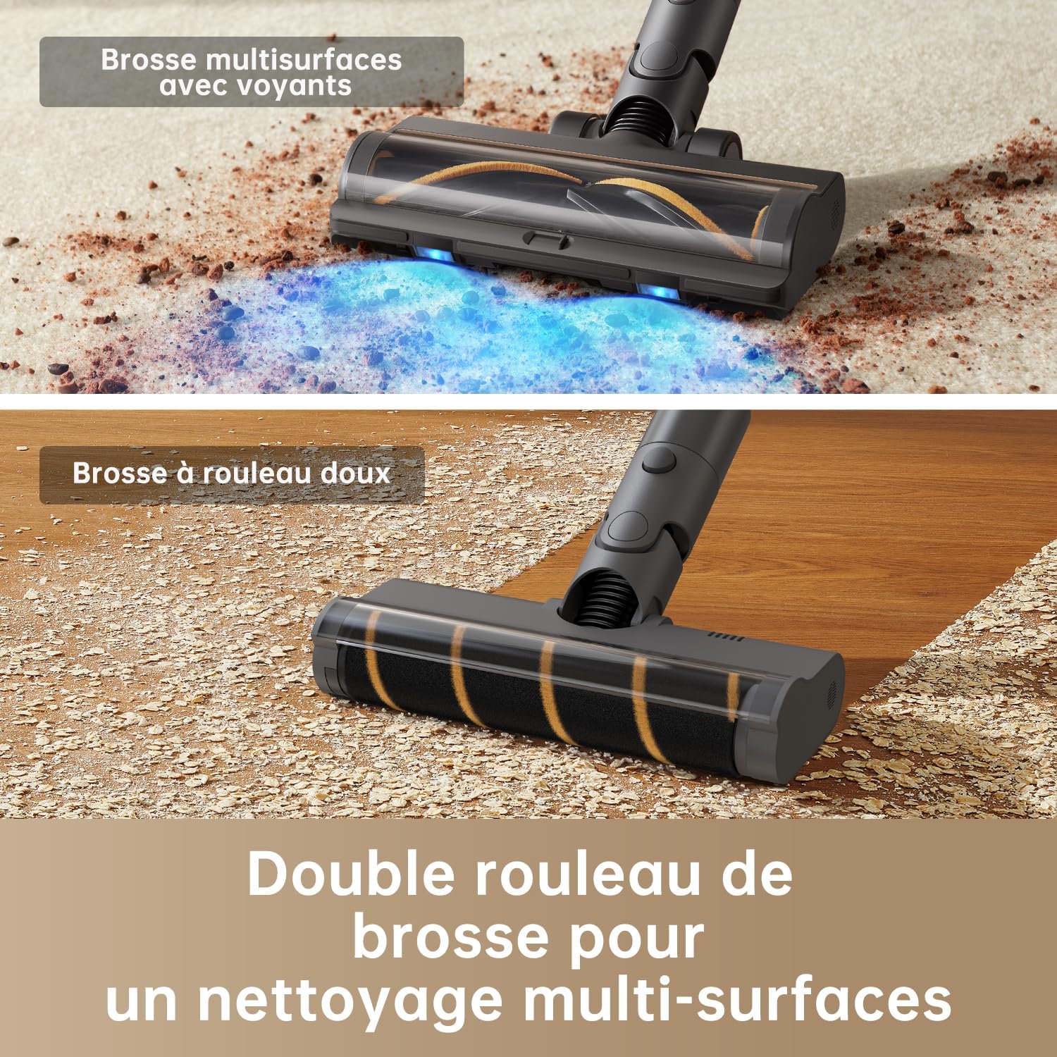 Aspirateur balai sans fil R20 22000Pa 190AW autonomie 90 min détection saleté LED lumières bleues anti emmêlement