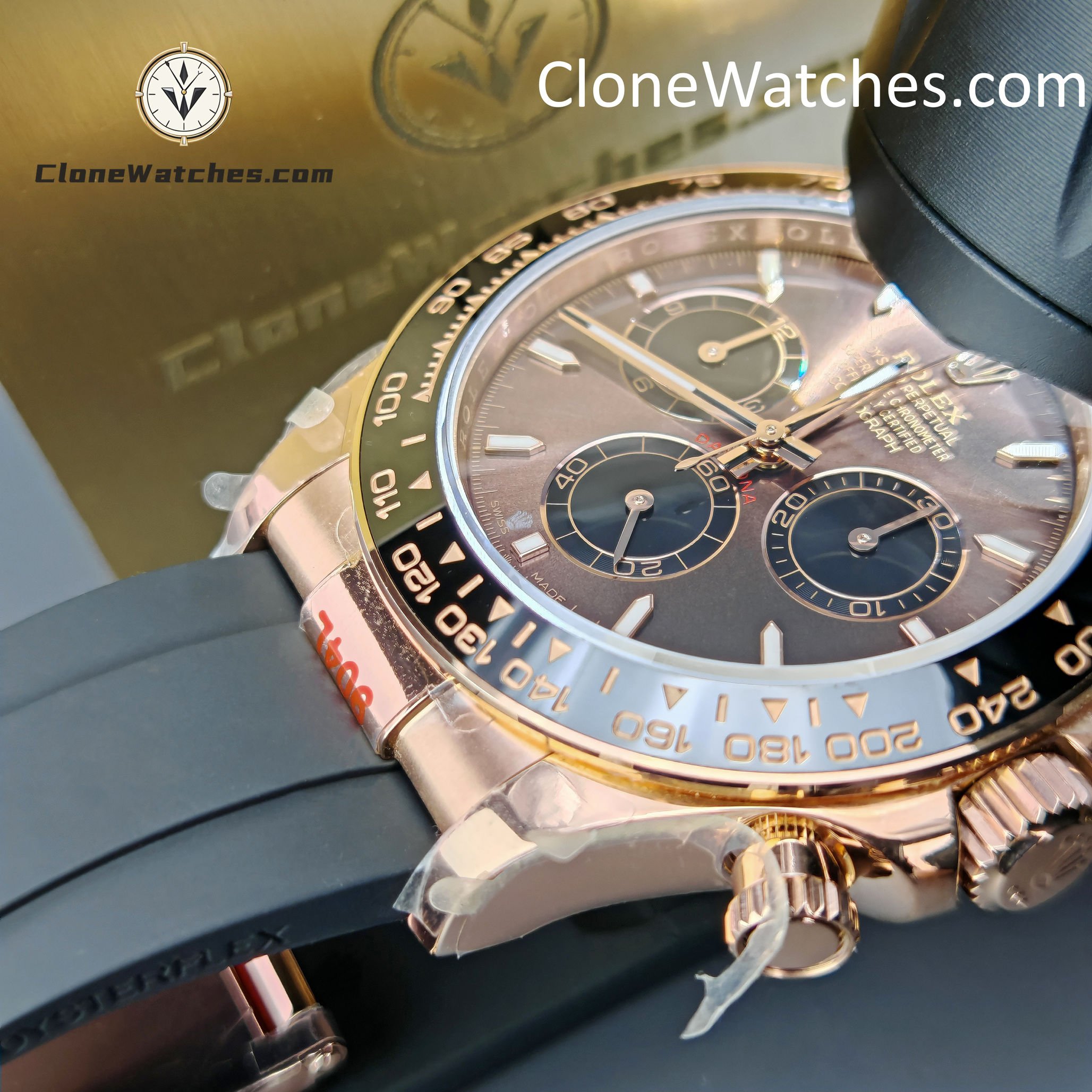 Rolex Super Clone Watches 1:1 Daytona Rose Gold Brown Dial M126515LN-0010 4131 Movement Rubber Strap