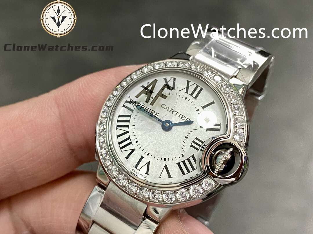 Cartier Super Clone Watches 1:1 Ballon Bleu de W4BB0015 White Dial Diamond Bezel 28mm