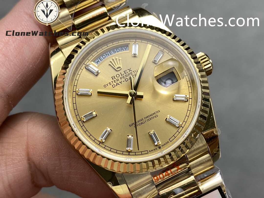Rolex Super Clone Watches 1:1 Day Date 18K Gold Champagne Dial 36mm m128238-0132 3255 Movement