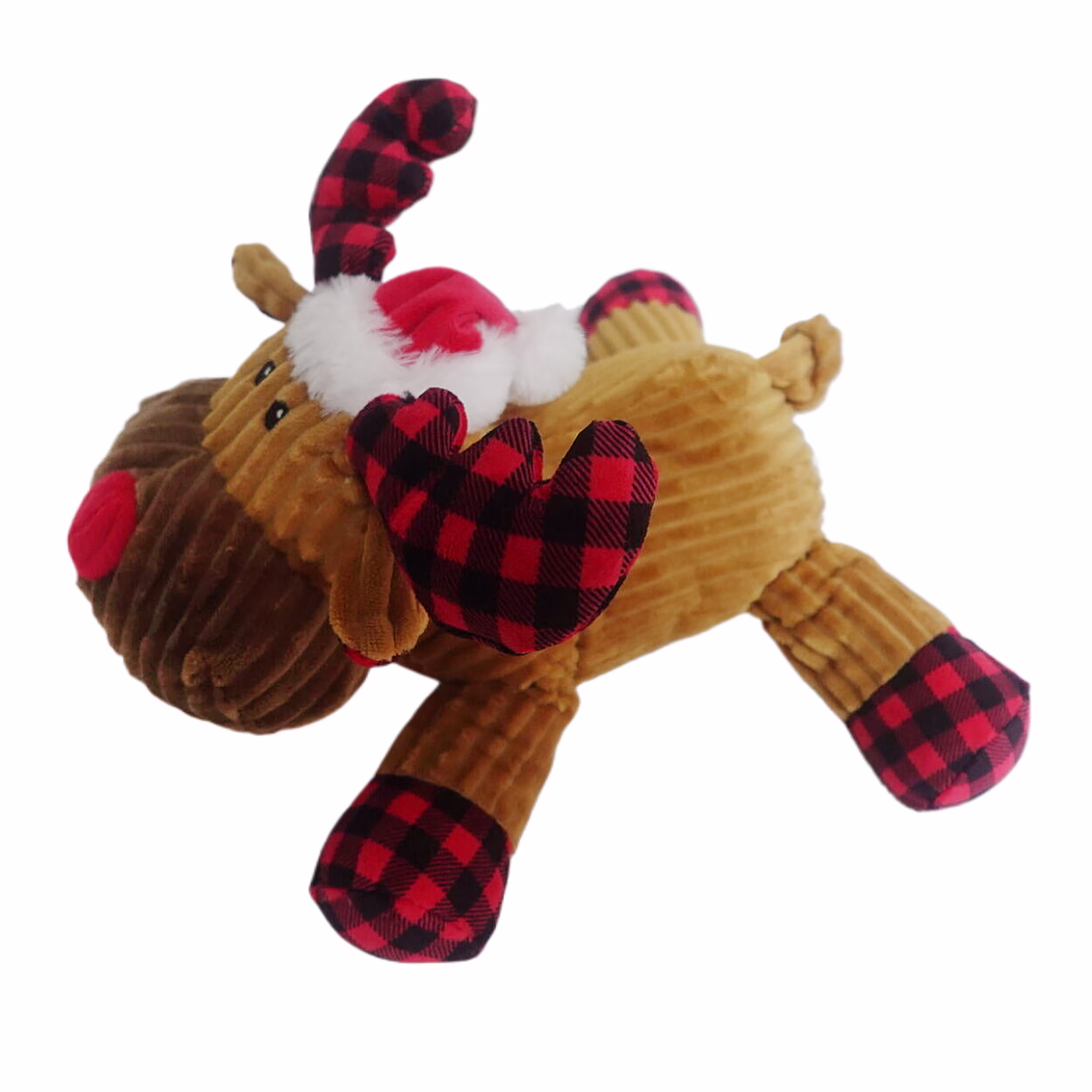 Vibrant Life Holiday Plush Dog Toy, Moose with Santa Hat, Brown & Red, 11 in