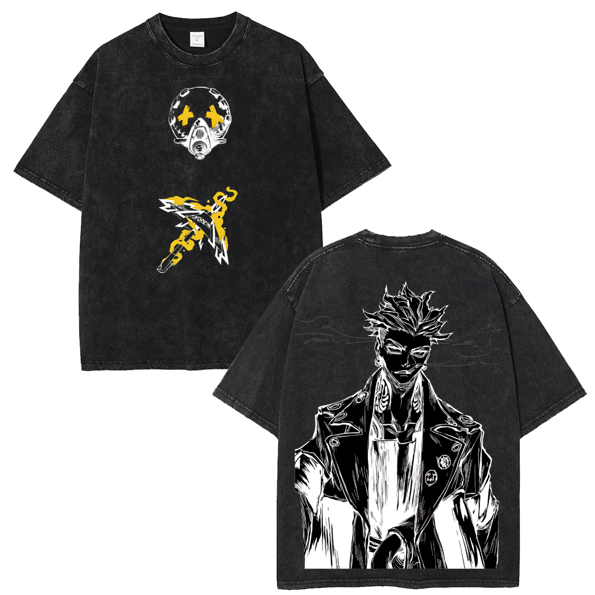 Vintage Wash Tee Jujutsu Kaisen Gachiakuta Rudo Anime Washed T-Shirt Gas Mask Weapon Graphic Shirt