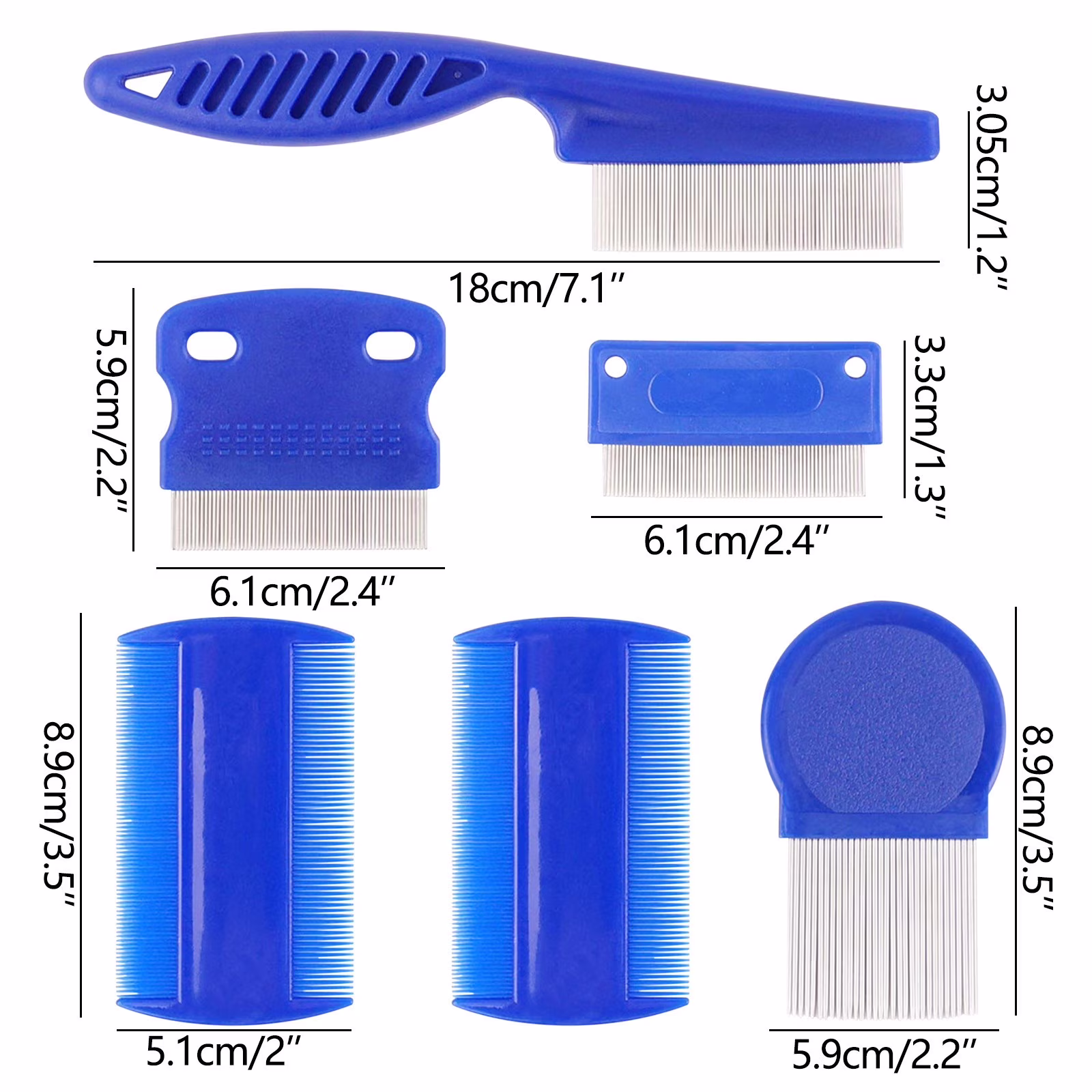 OAVQHLG3B Pet Flea Comb 6-piece Set Of Blue Comb Stainless Steel Needle Dense Tooth Cat And Dog Comb