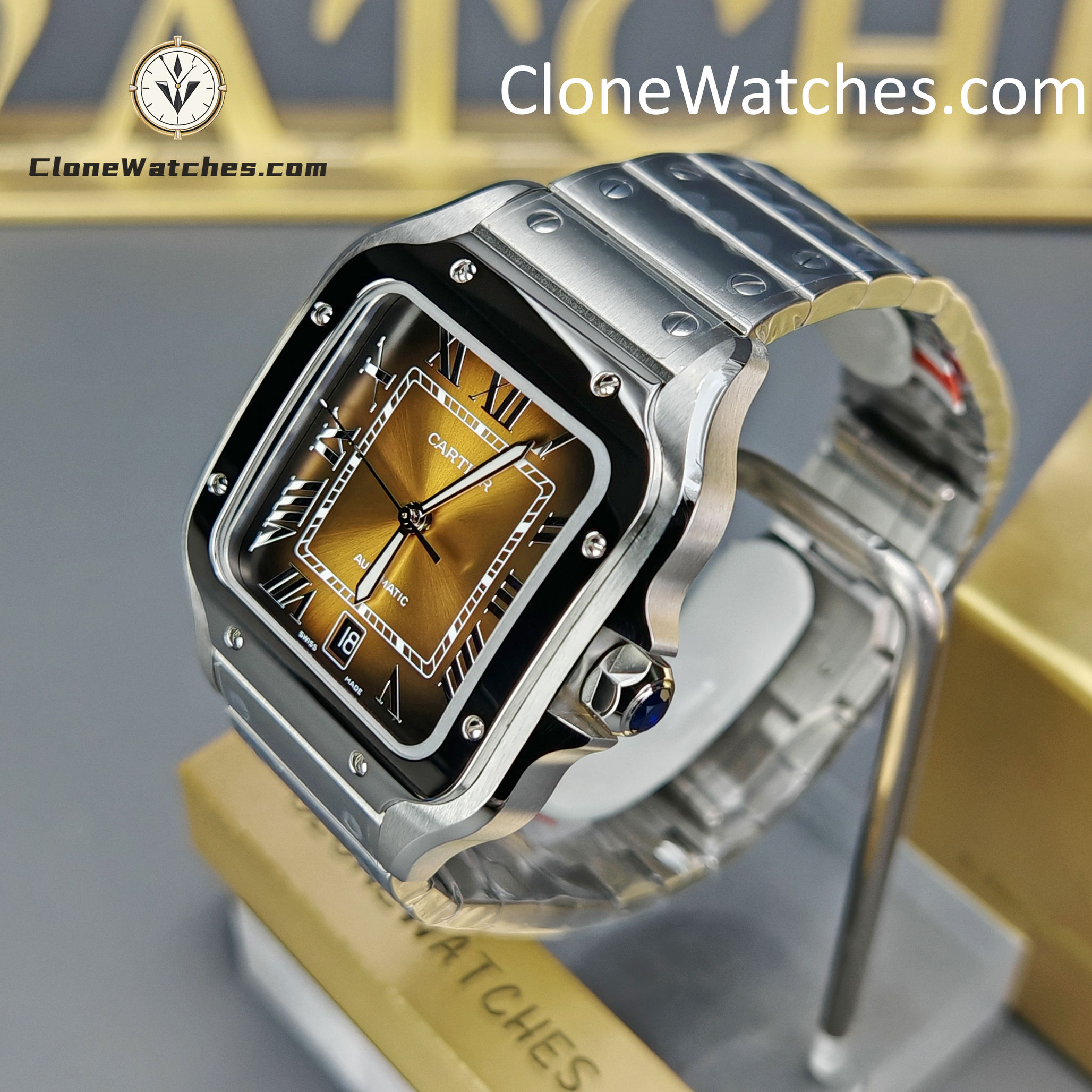 Cartier Super Clone Watches 1:1 Santos Series Gradient Brown Dial 39.8MM WSSA0064