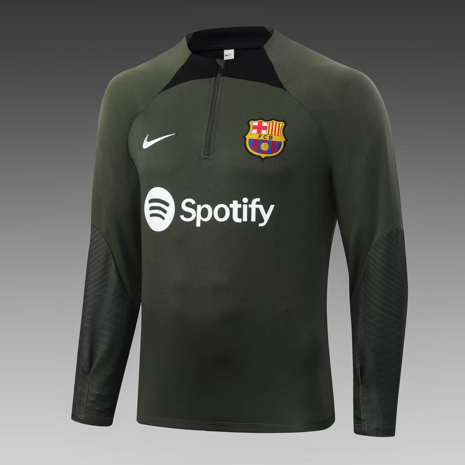 2023/2024 Player Version Barcelona Half Training Uniform Army Green Jersey Set 1:1 Thai Quality