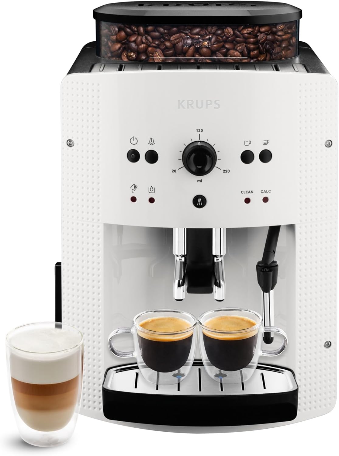 Machine café grains expresso 2 tasses nettoyage auto buse vapeur cappuccino Essential blanche