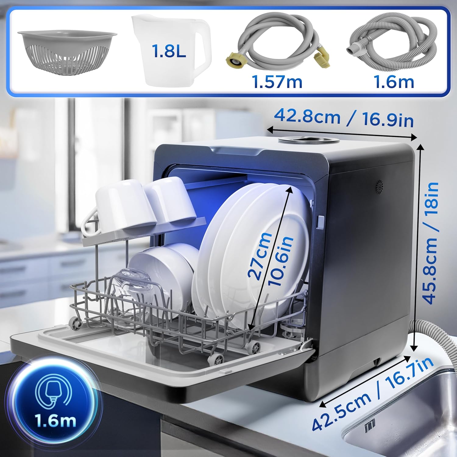Lave vaisselle de table DW5 BK 950W compact 7 programmes séchage efficace petite cuisine