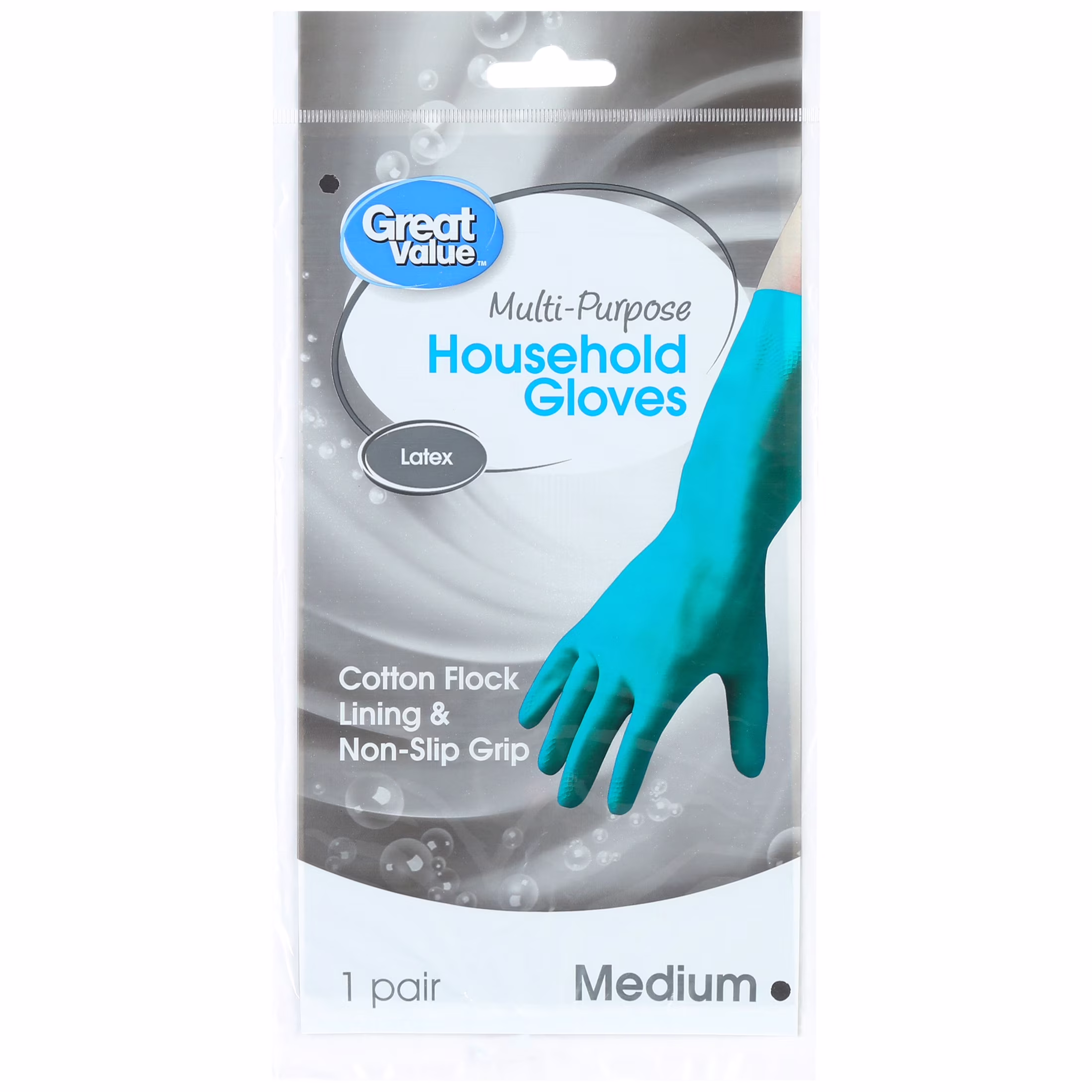 Great Value Reusable Latex Multipurpose Household Gloves, BPA-Free, Teal, Medium