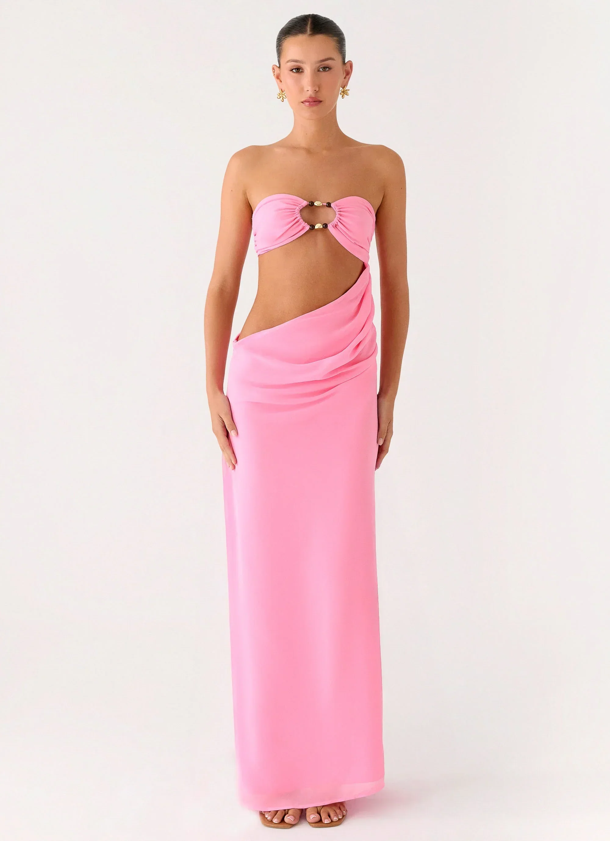 Falling Forever Strapless Beaded Maxi Dress - Pink