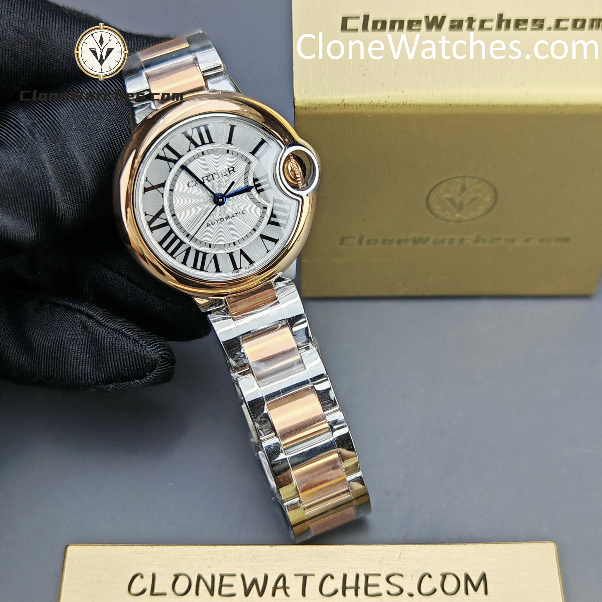Cartier Super Clone Watches 1:1 Ballon Bleu de W2BB0037 Silver Dial Gold Bezel 33mm